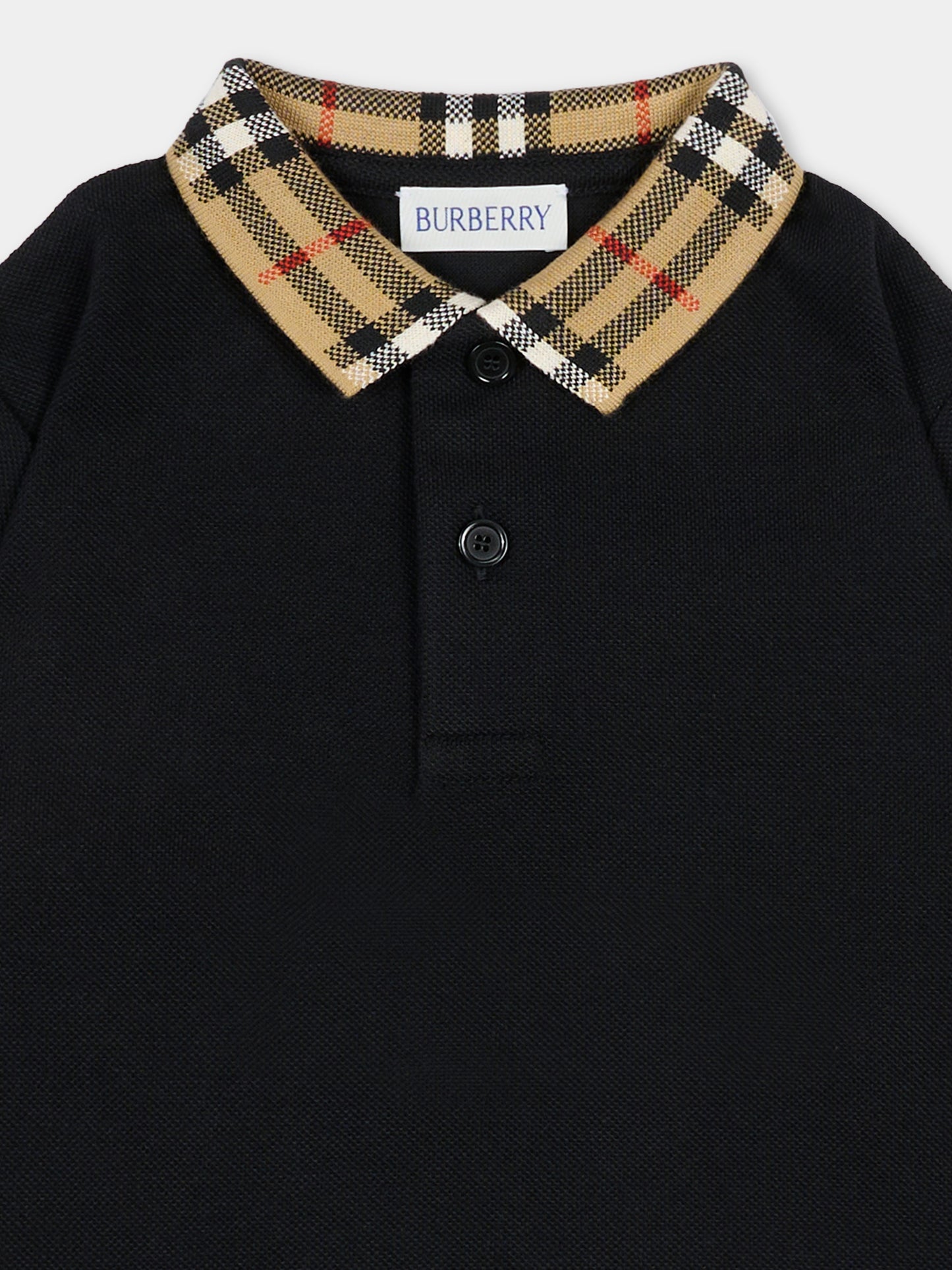 Polo nera per neonato con check vintage,Burberry Kids,8105576 A1189