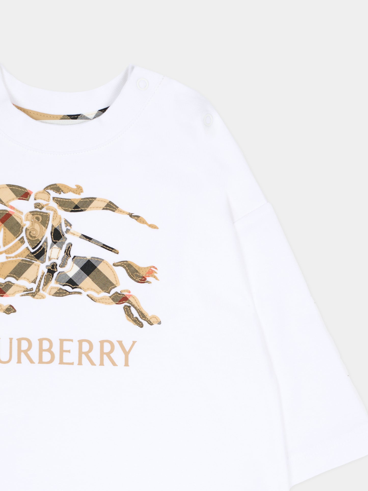 Tutina bianca per neonati con cavaliere equestre,Burberry Kids,8117494 A1464