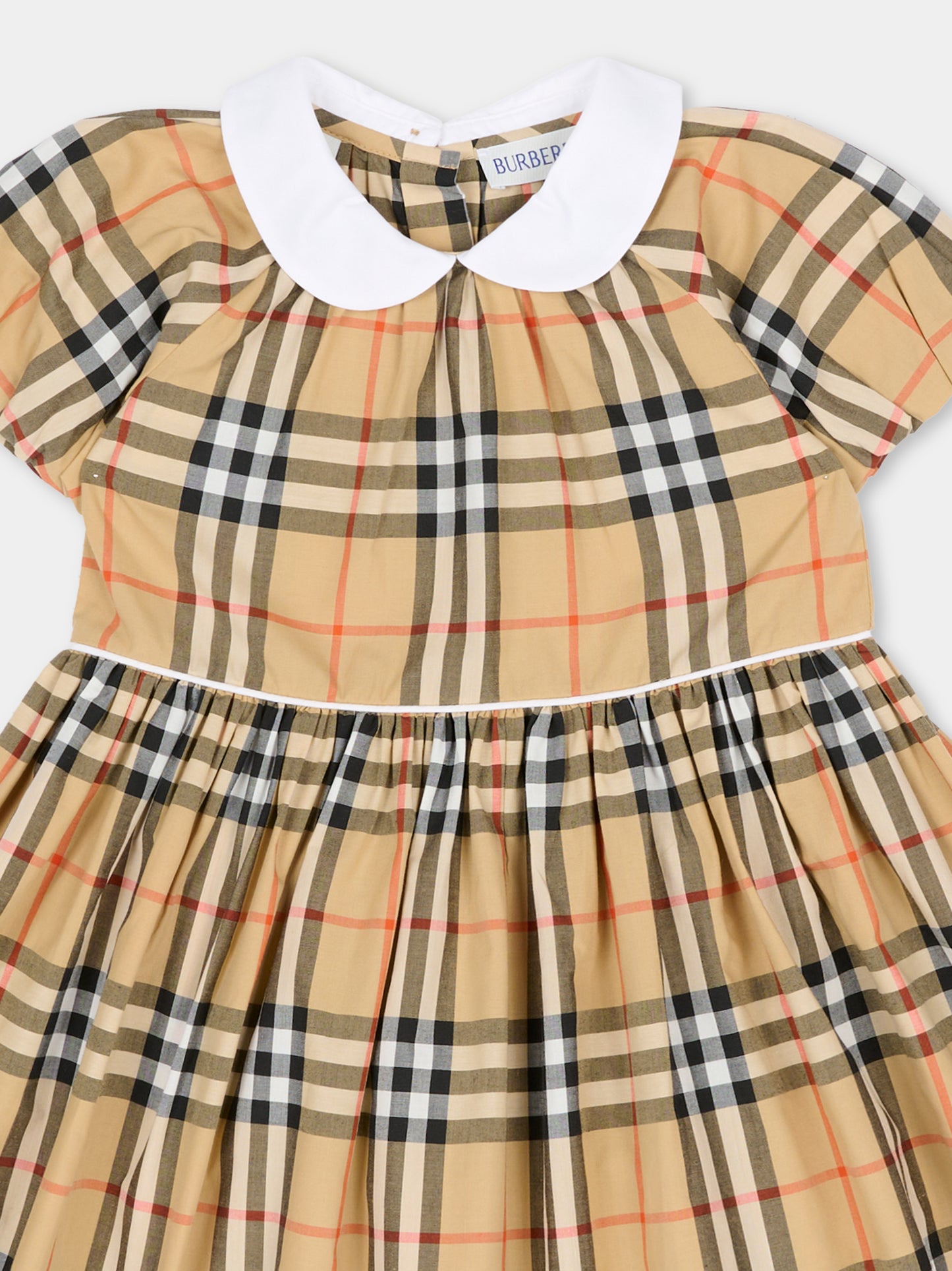 Vestito beige per neonata con check vintage,Burberry Kids,8119879 B9368