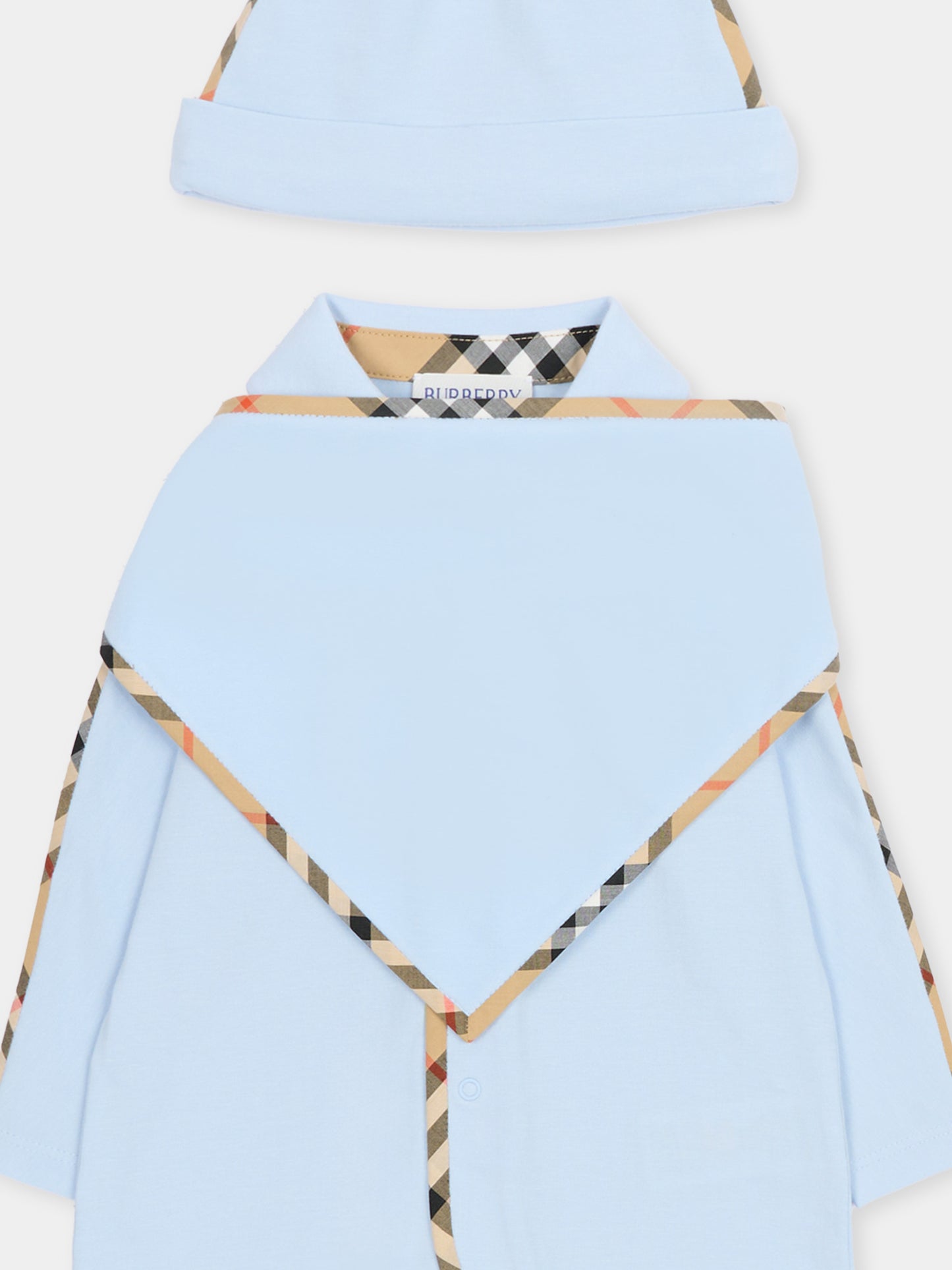Set tutina celeste per neonato con check vintage,Burberry Kids,8119821 A2165
