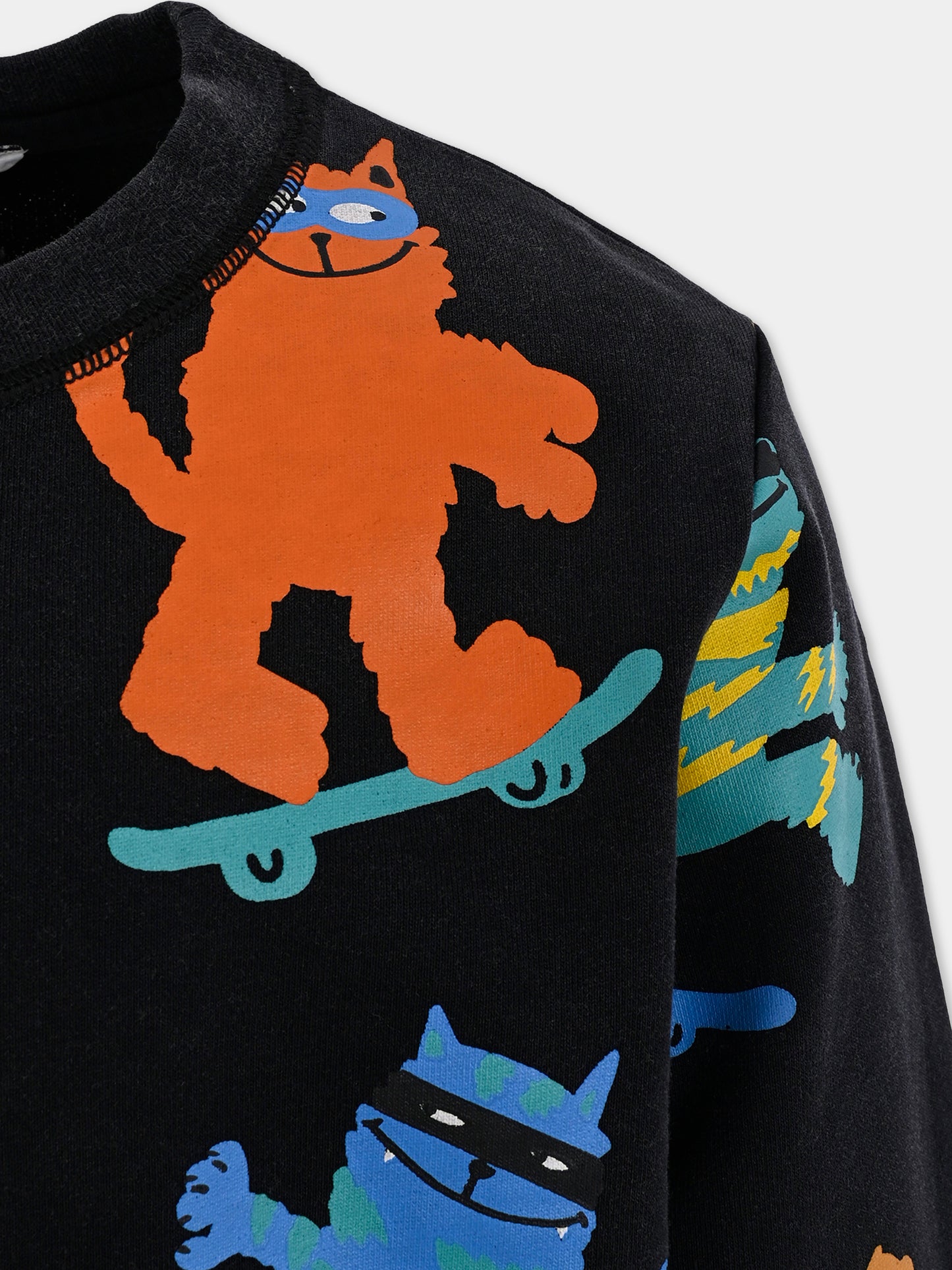 Completo nero per bambino con gatto all over,Stella Mccartney Kids,TW3P40 Z2647 930MV