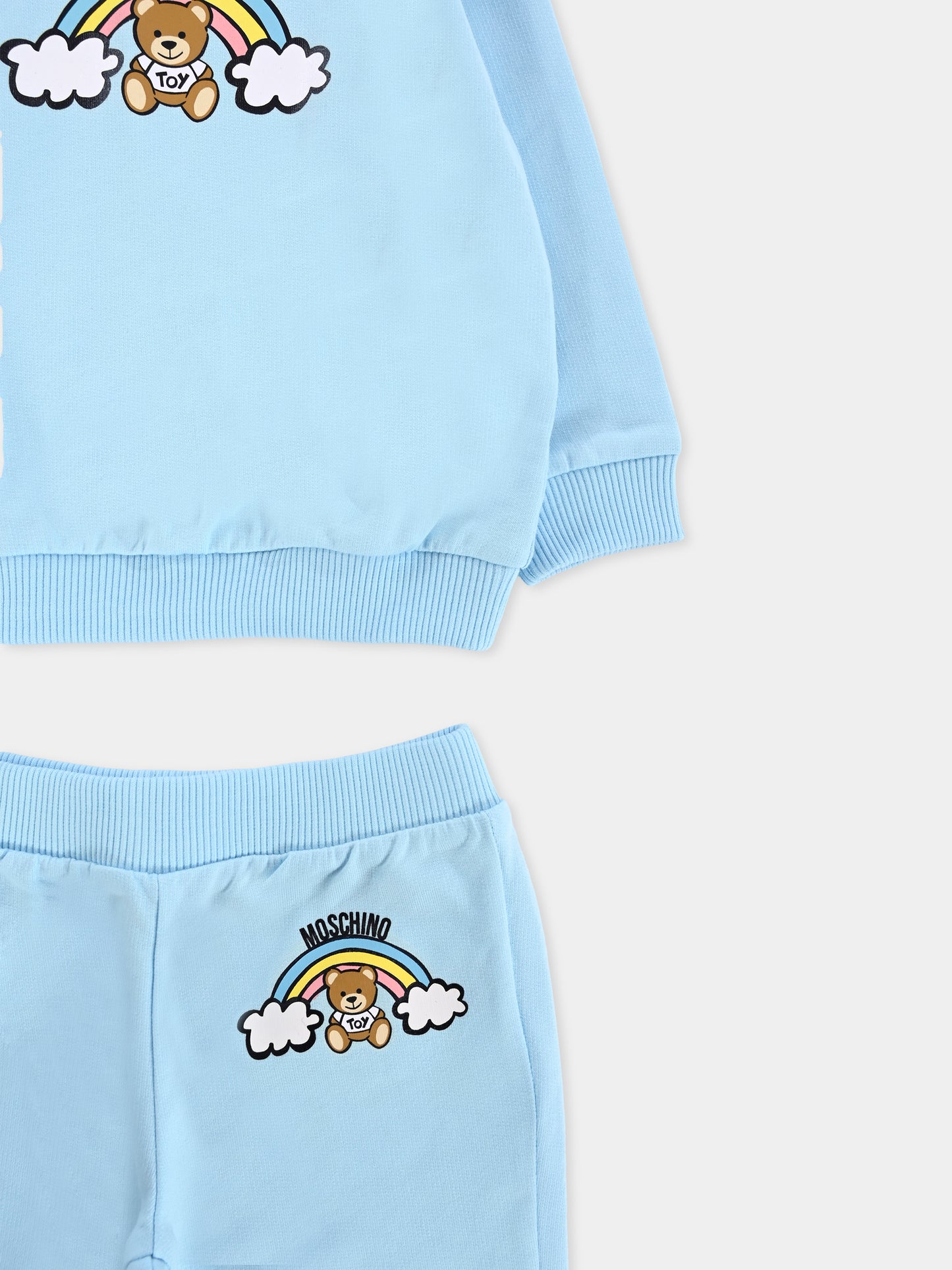 Completo celeste per neonato con Teddy Bear e arcobaleno,Moschino Kids,M7K02P LCA19 40304