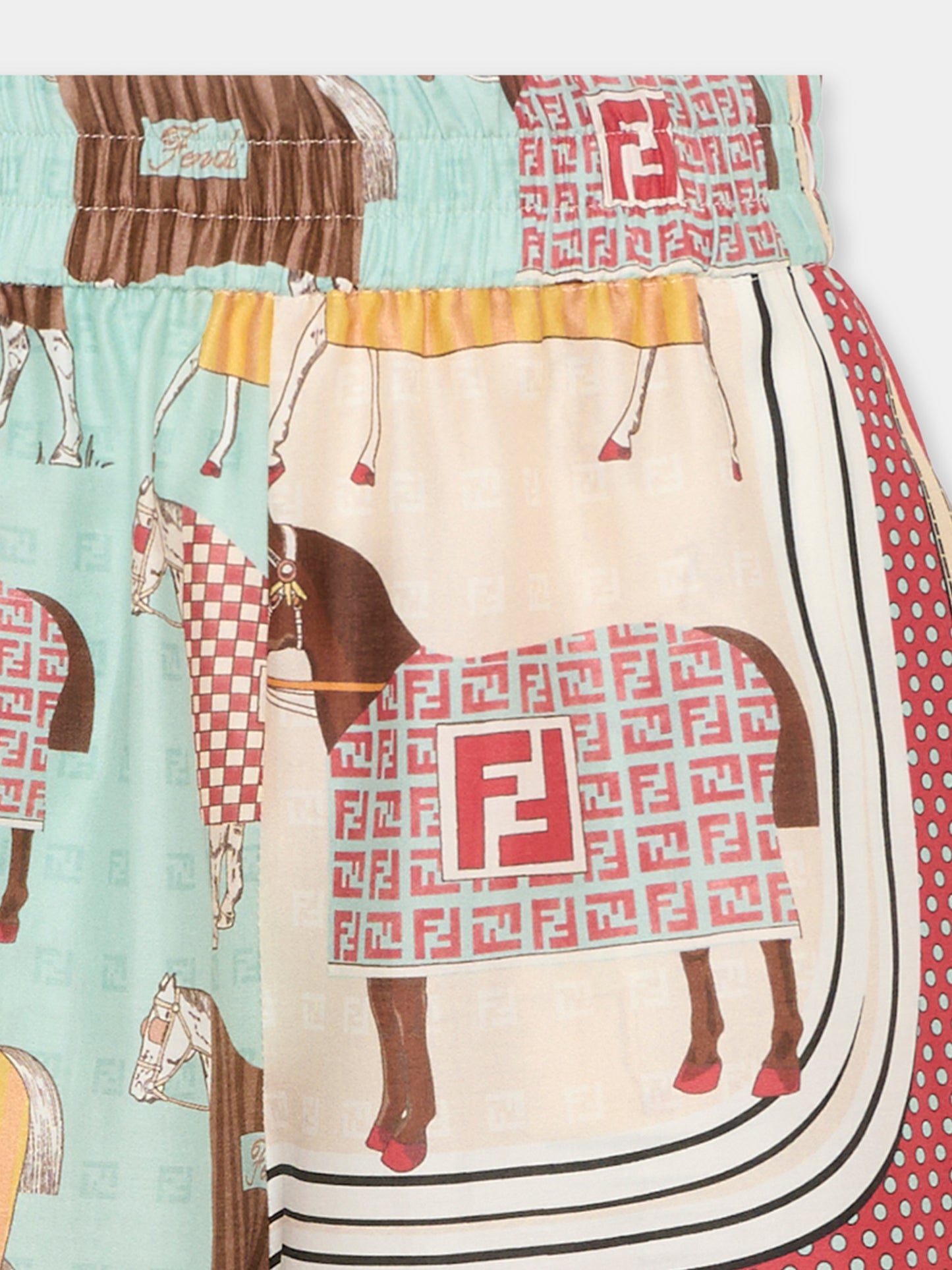 Shorts multicolor per bambino con stampa equestre,Fendi Kids,JMF569 AVVY F0T9H