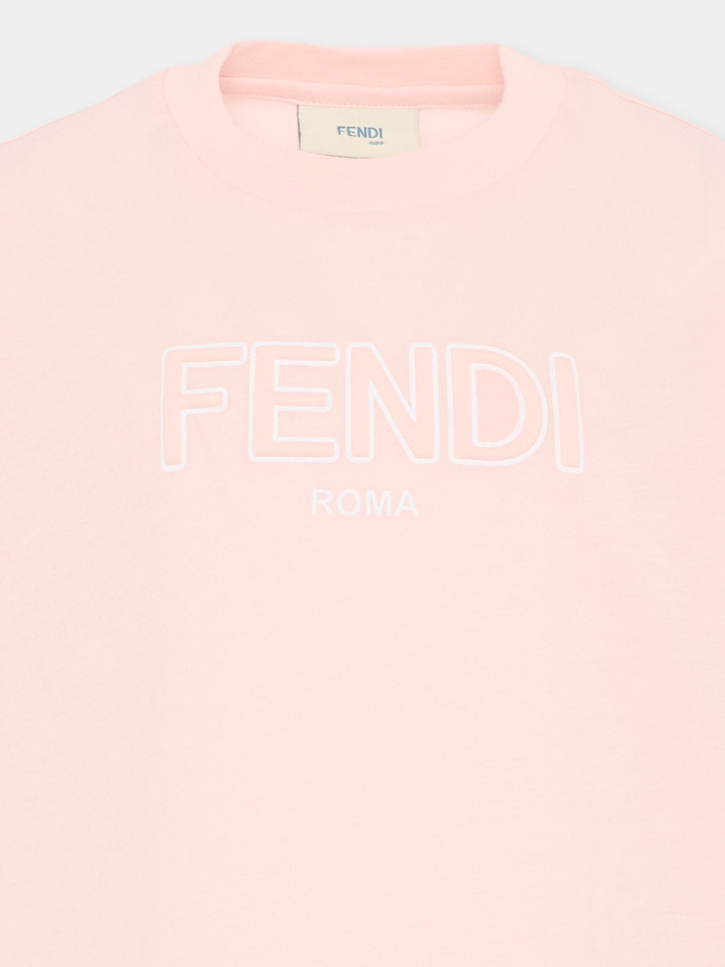 T-shirt rosa per bambina con logo,Fendi Kids,JUI202 7AJ F1UL9