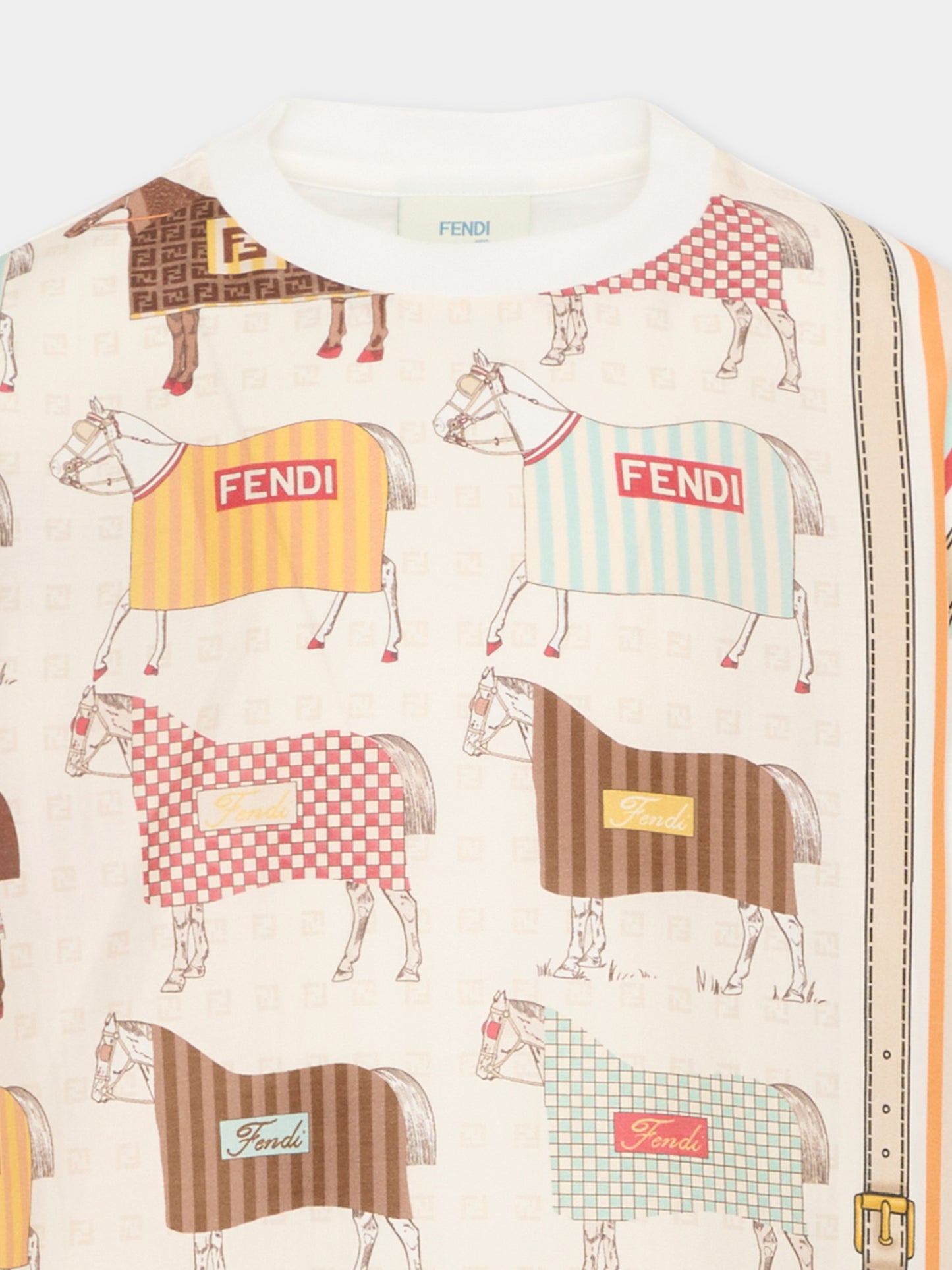 T-shirt avorio per bambino con stampa equestre,Fendi Kids,JMI497 AVVY F0T9H