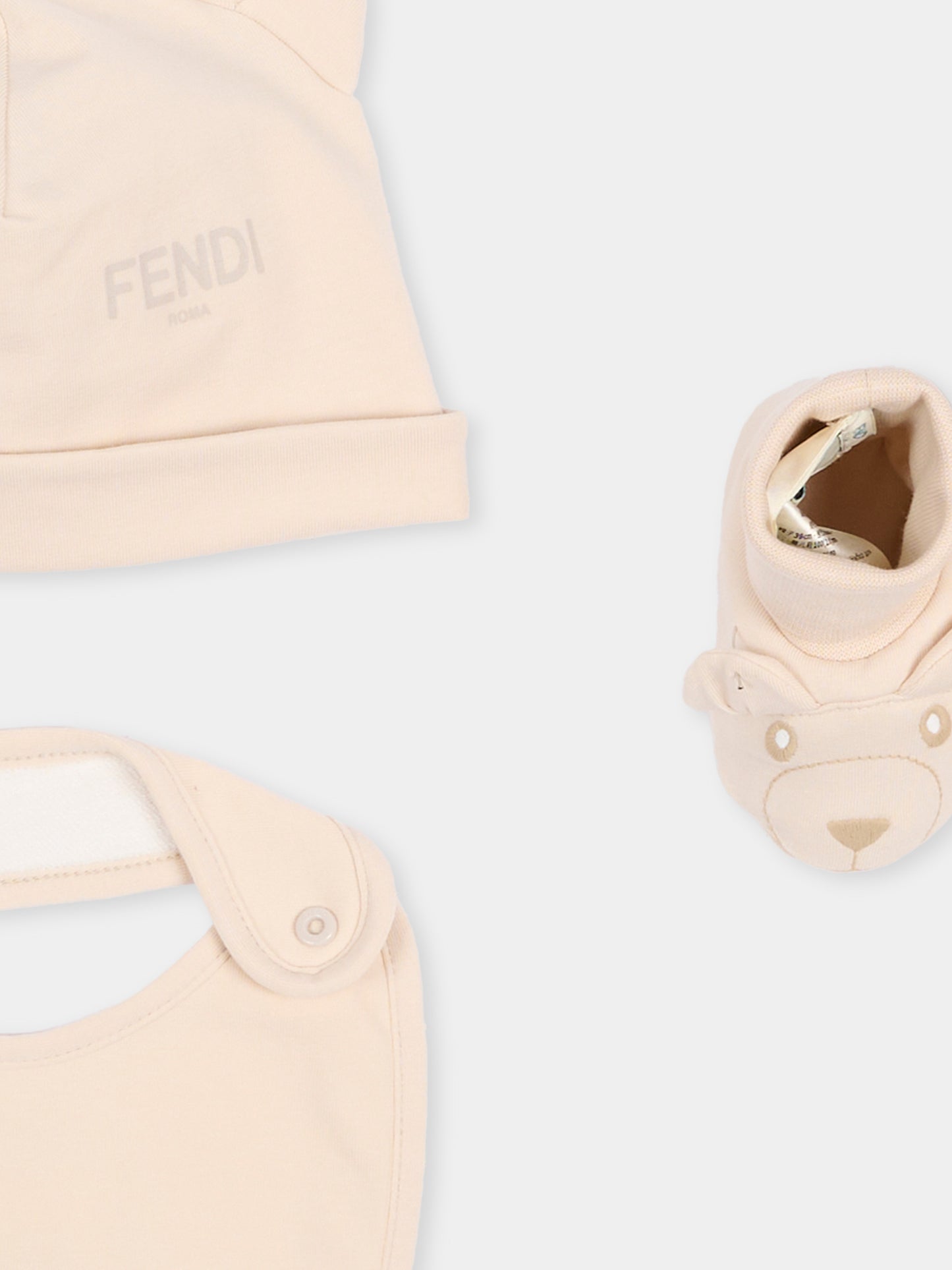 Set accessori beige per neonati con orsetto,Fendi Kids,BUJ337 ST8 F19J5