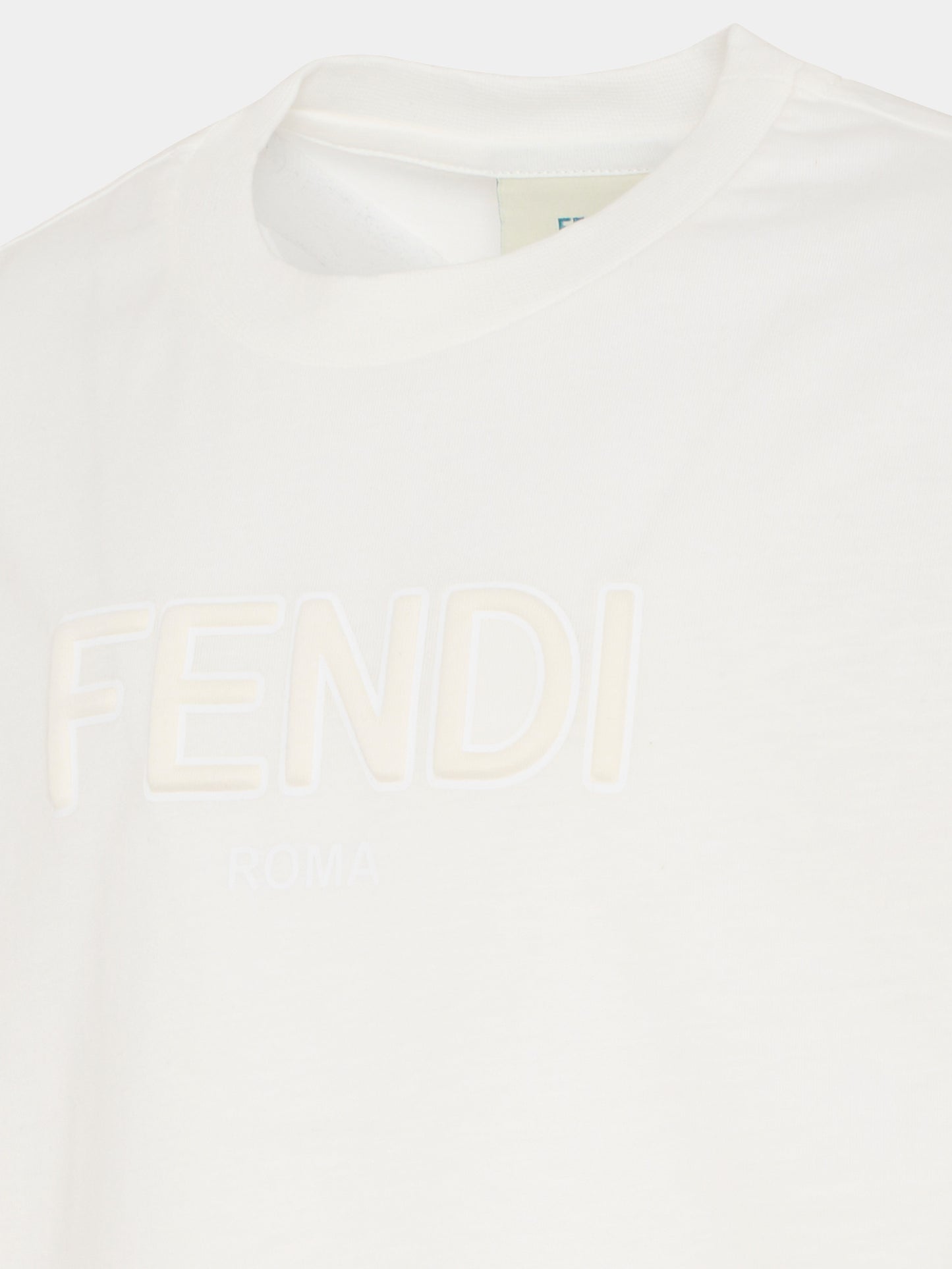 T-shirt avorio per bambini con logo,Fendi Kids,JUI202 7AJ F0TU9