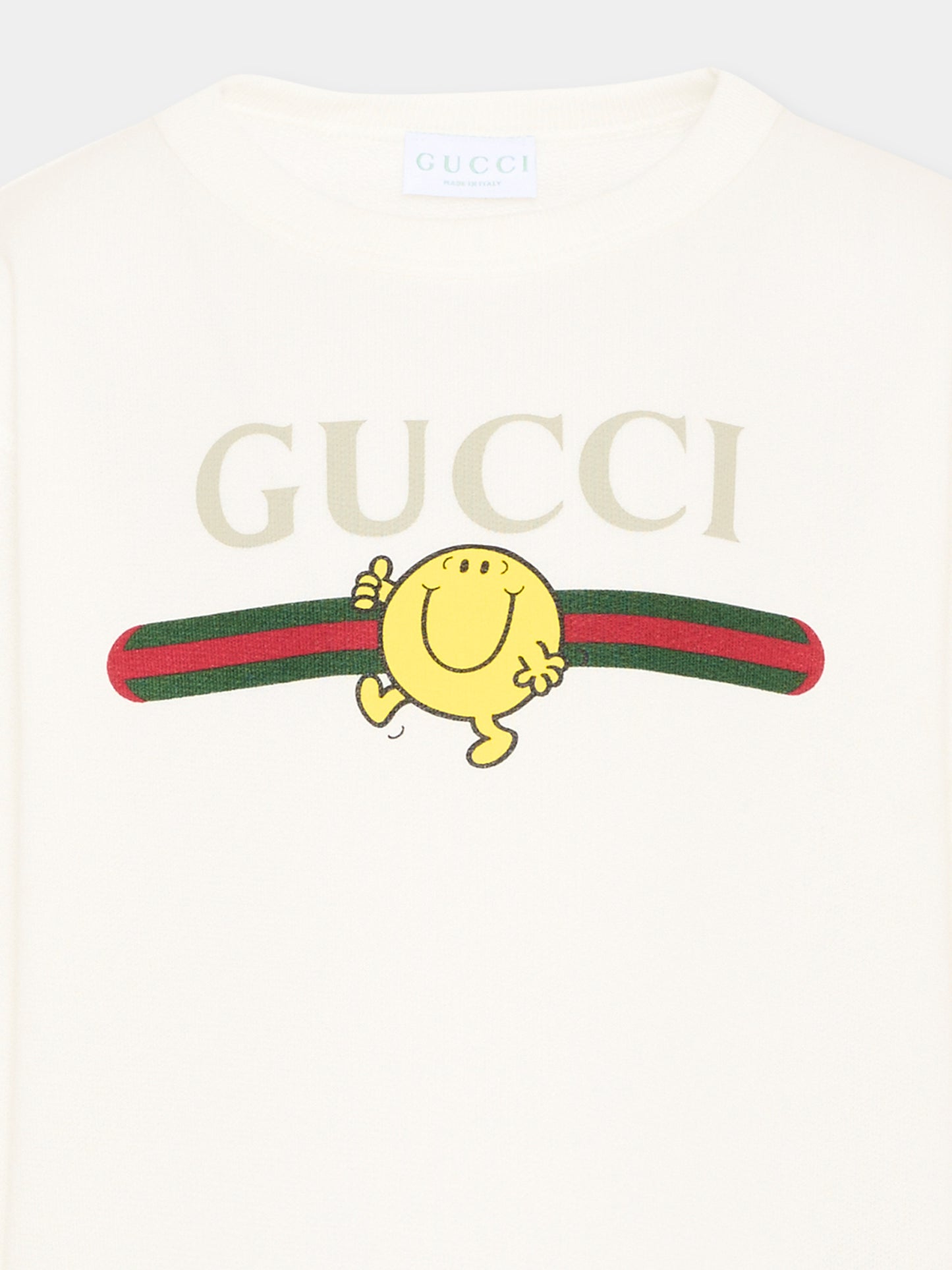 Felpa bianca per bambini con logo e Mr. Happy,Gucci Kids,855825 XJHPV 9214