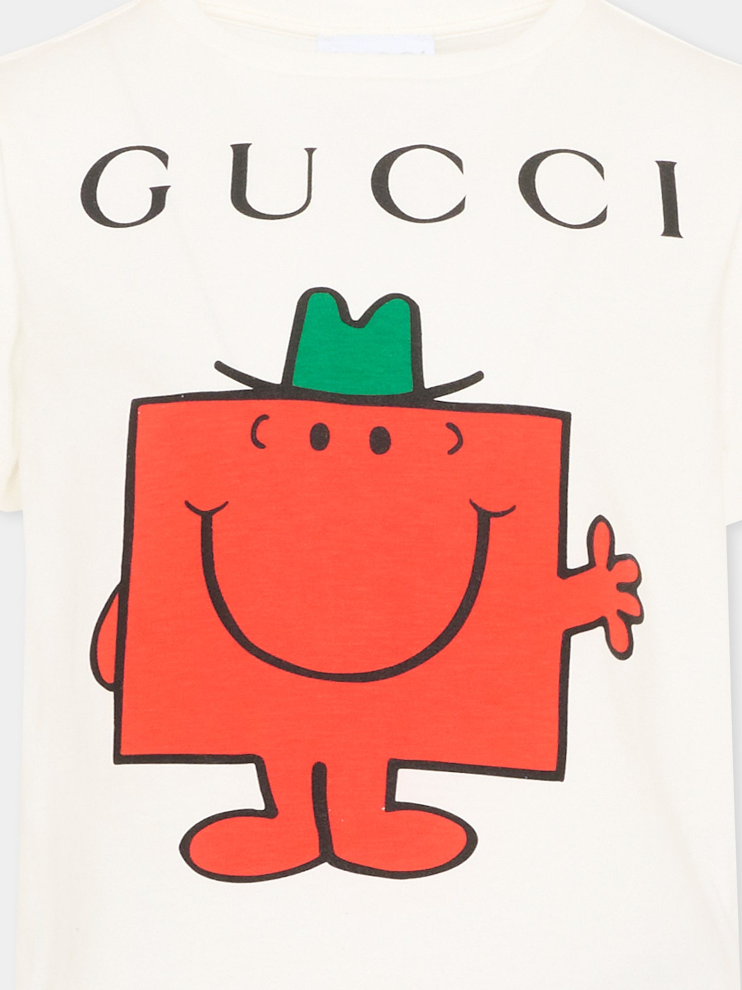 T-shirt bianca per bambini con Mr. Strong,Gucci Kids,547559 XJHPU 9214