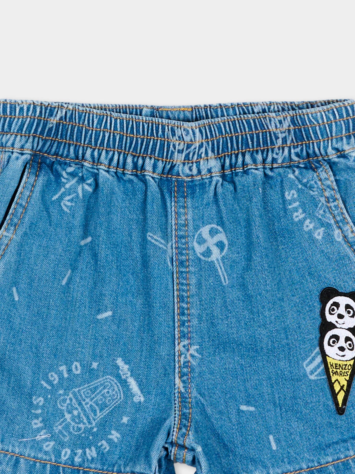 Shorts denim per neonati con patch panda,Kenzo Kids,K61710 Z45