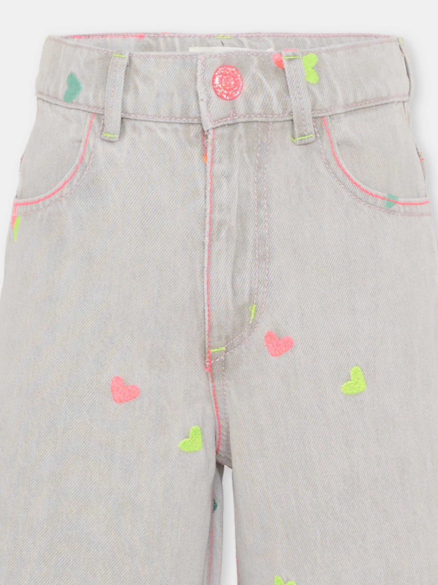 Jeans grigi per bambina con cuori ricamati,Billieblush,U21876 Z20
