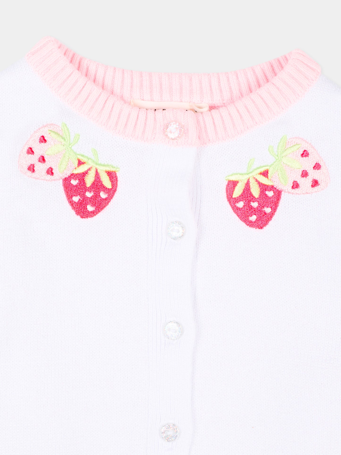 Cardigan bianco per neonata con fragole,Billieblush,U22113 10P