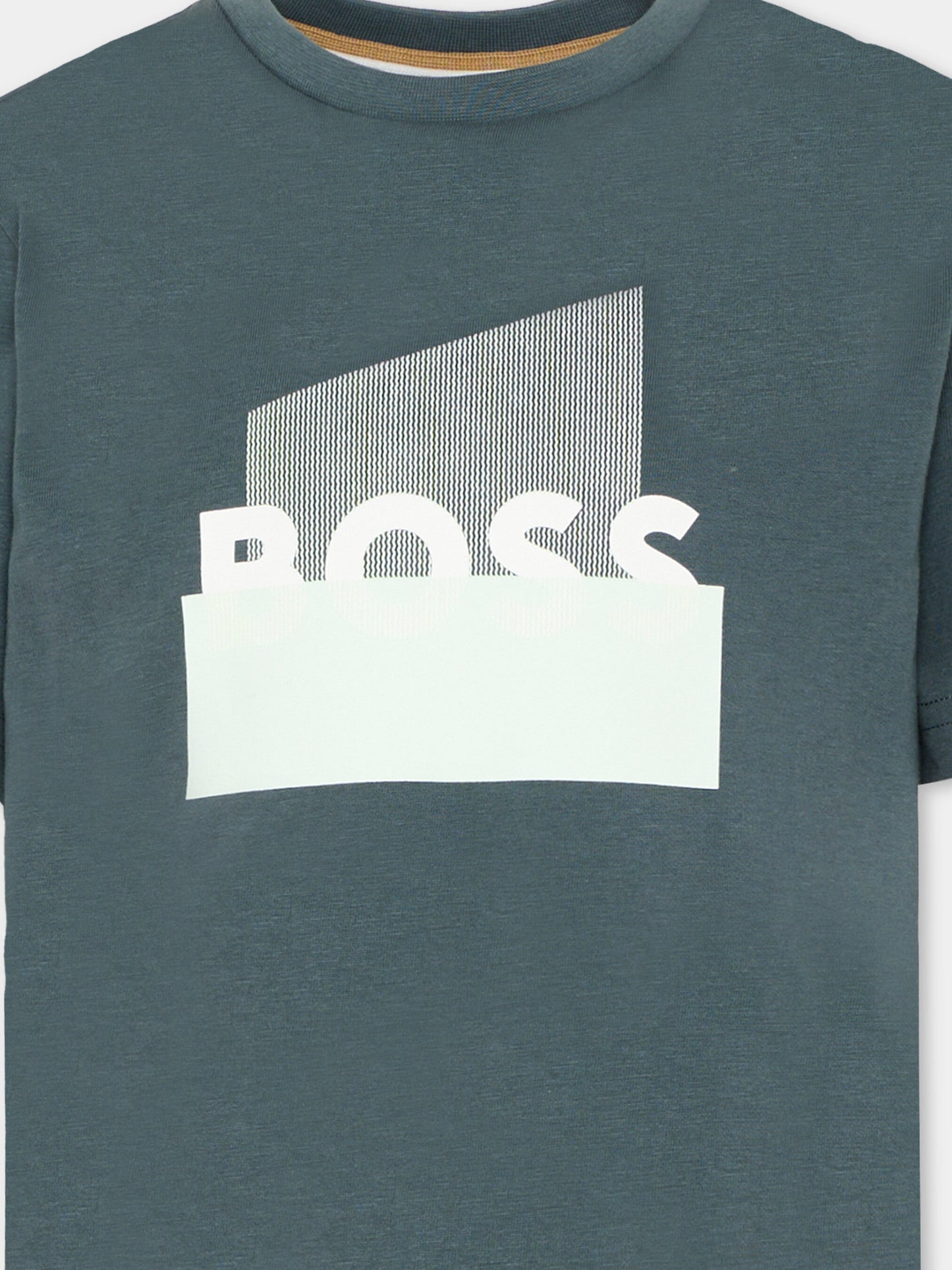 T-Shirt verde per bambino con logo gommato,Boss,J52978 68C