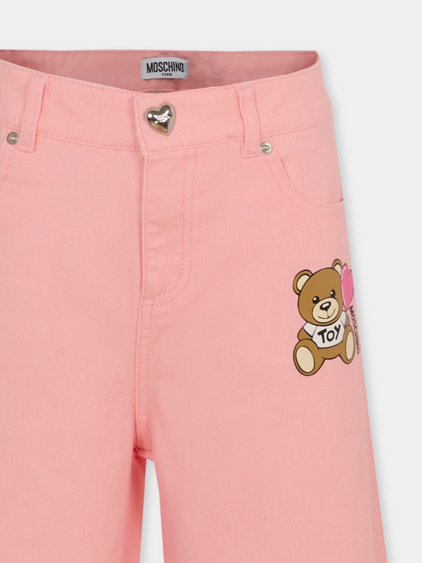 Jeans rosa per bambina con Teddy Bear e cuore,Moschino Kids,HDP06C LOA14 50209