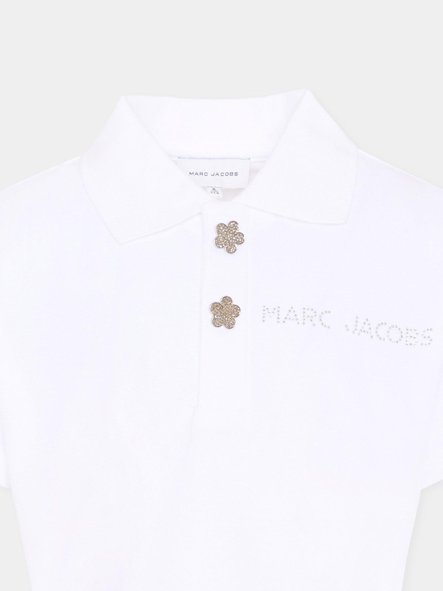 Polo bianca per bambina con logo strass,Marc Jacobs,W60739 10P