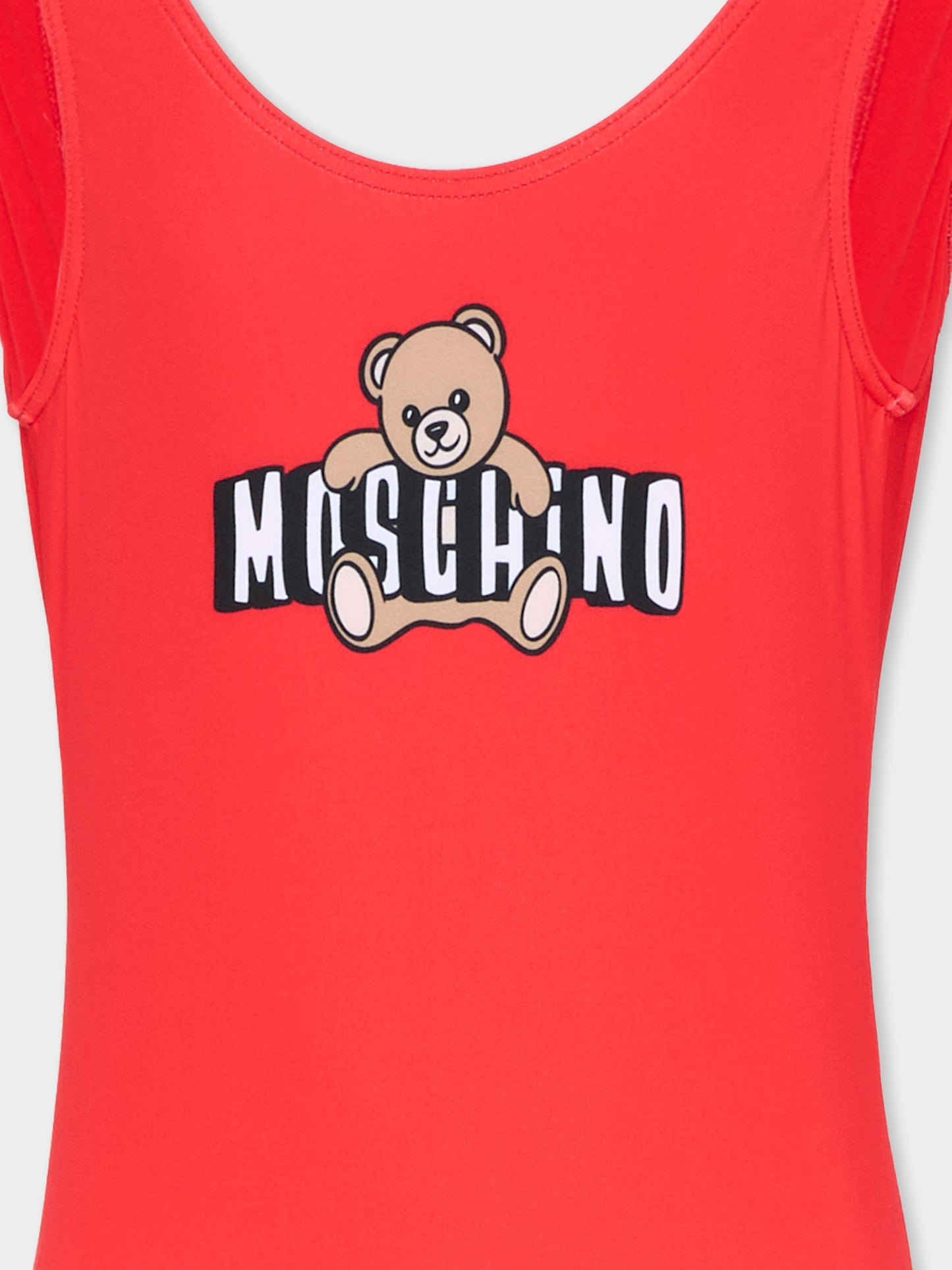 Costume intero rosso per bambina logo teddy,Moschino Kids,H2L00B LKA11 50109