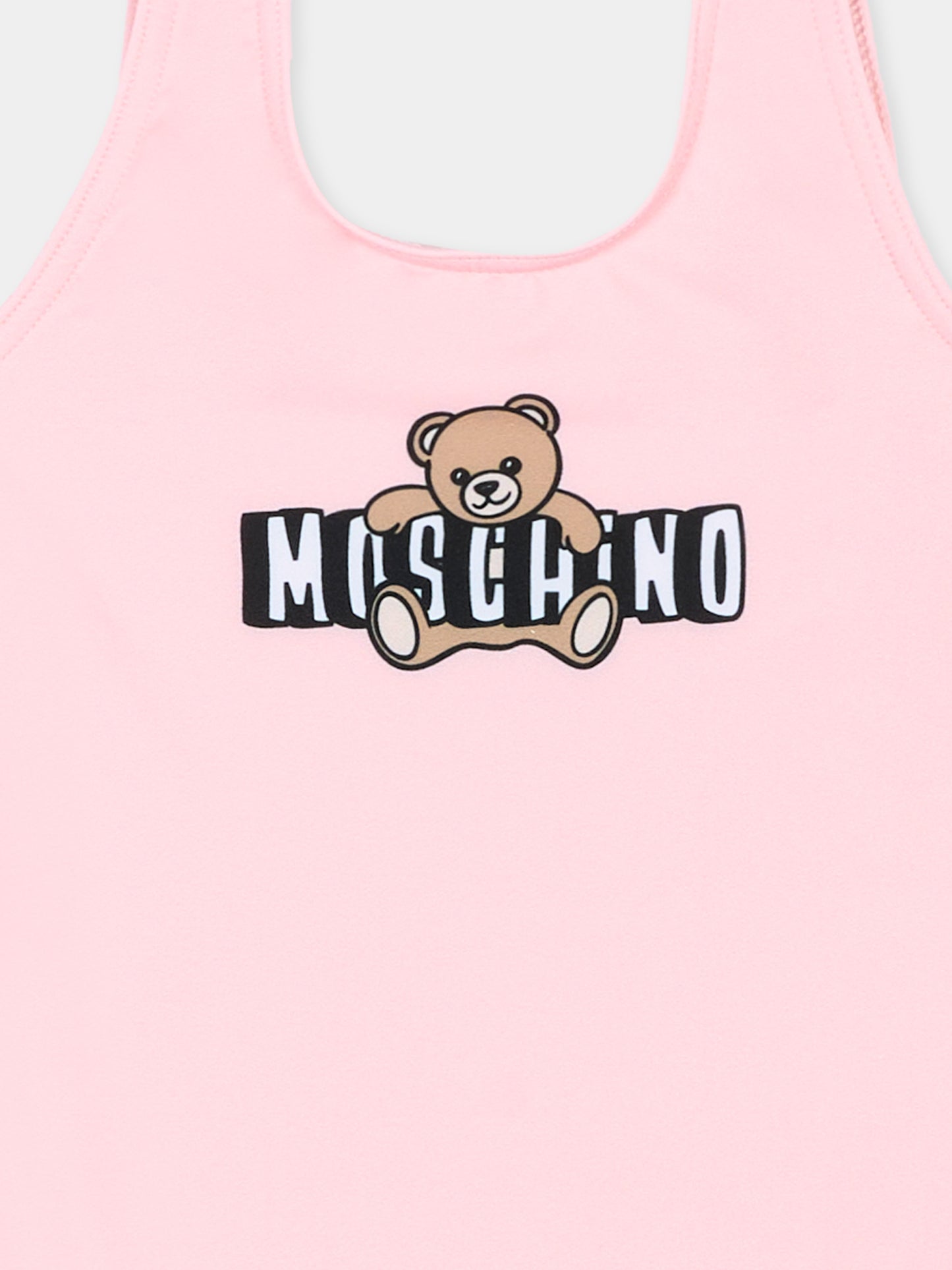 Costume intero rosa per neonata logo teddy,Moschino Kids,M2L00A LKA11 50209