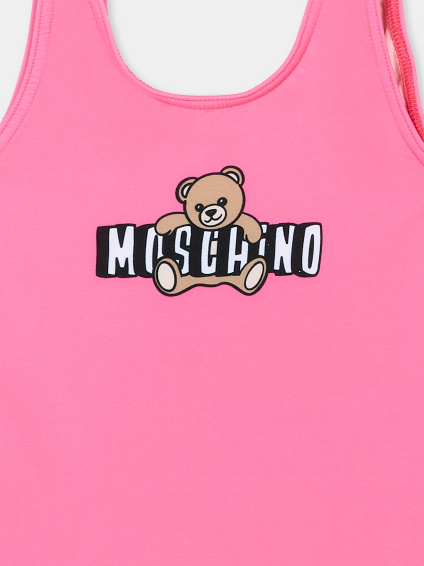 Costume intero fucsia per neonata con logo Teddy,Moschino Kids,M2L00A LKA11 50533