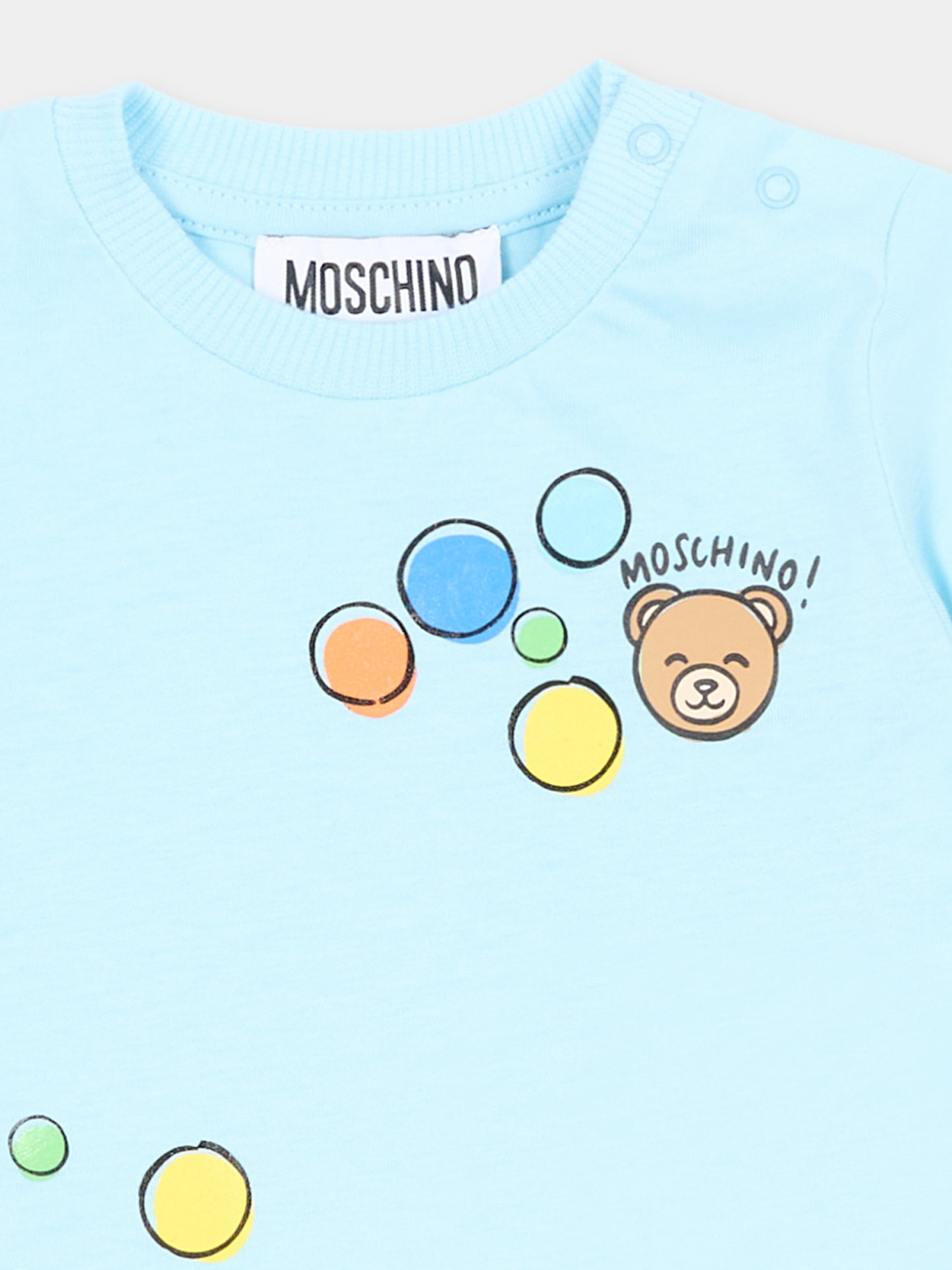 T-Shirt celeste per neonato con Teddy Bear,Moschino Kids,M5M047 LAA03 40304