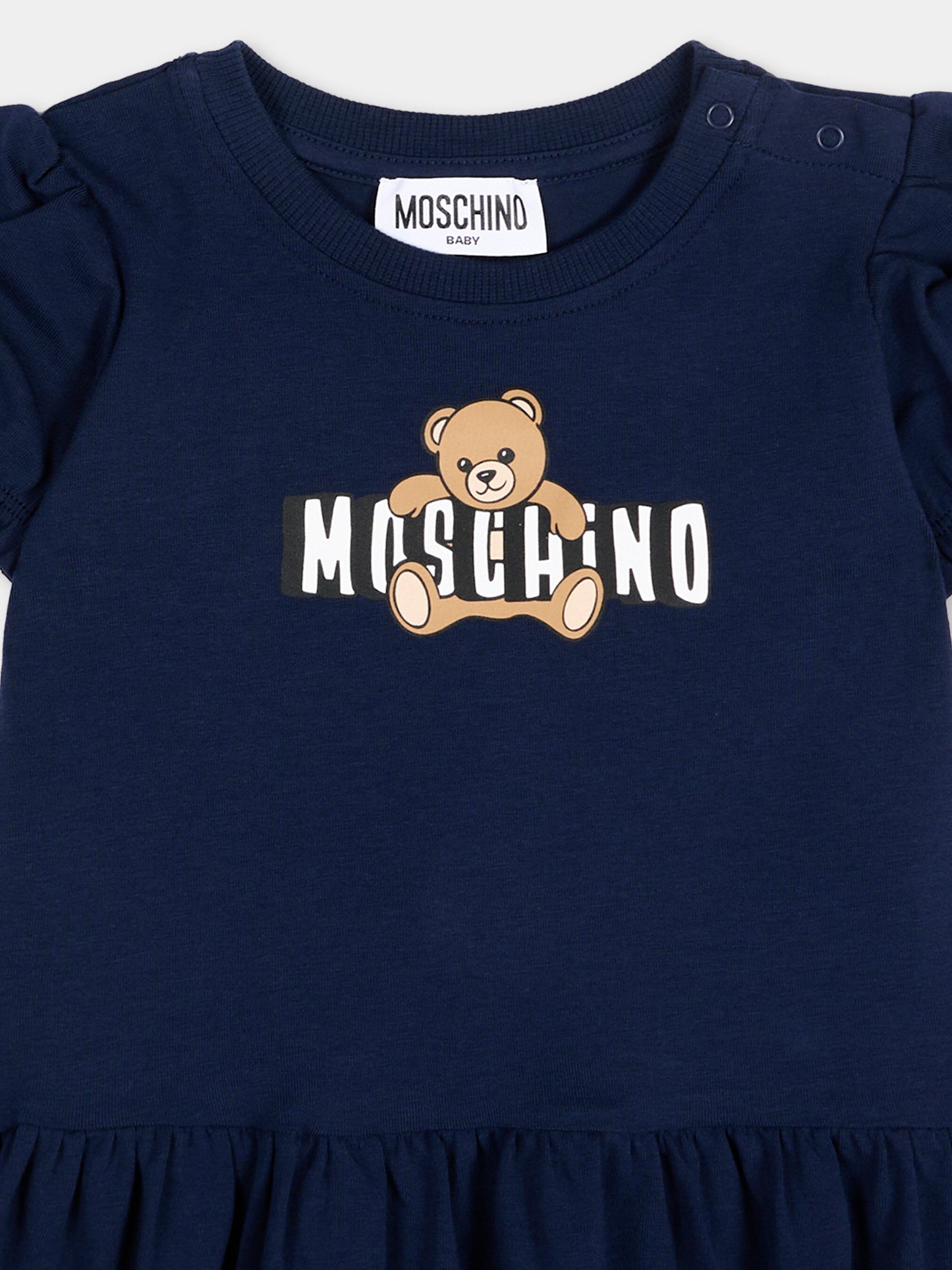 Vestito blu per neonata con Teddy Bear,Moschino Kids,MAV0C7 LBA00 40016