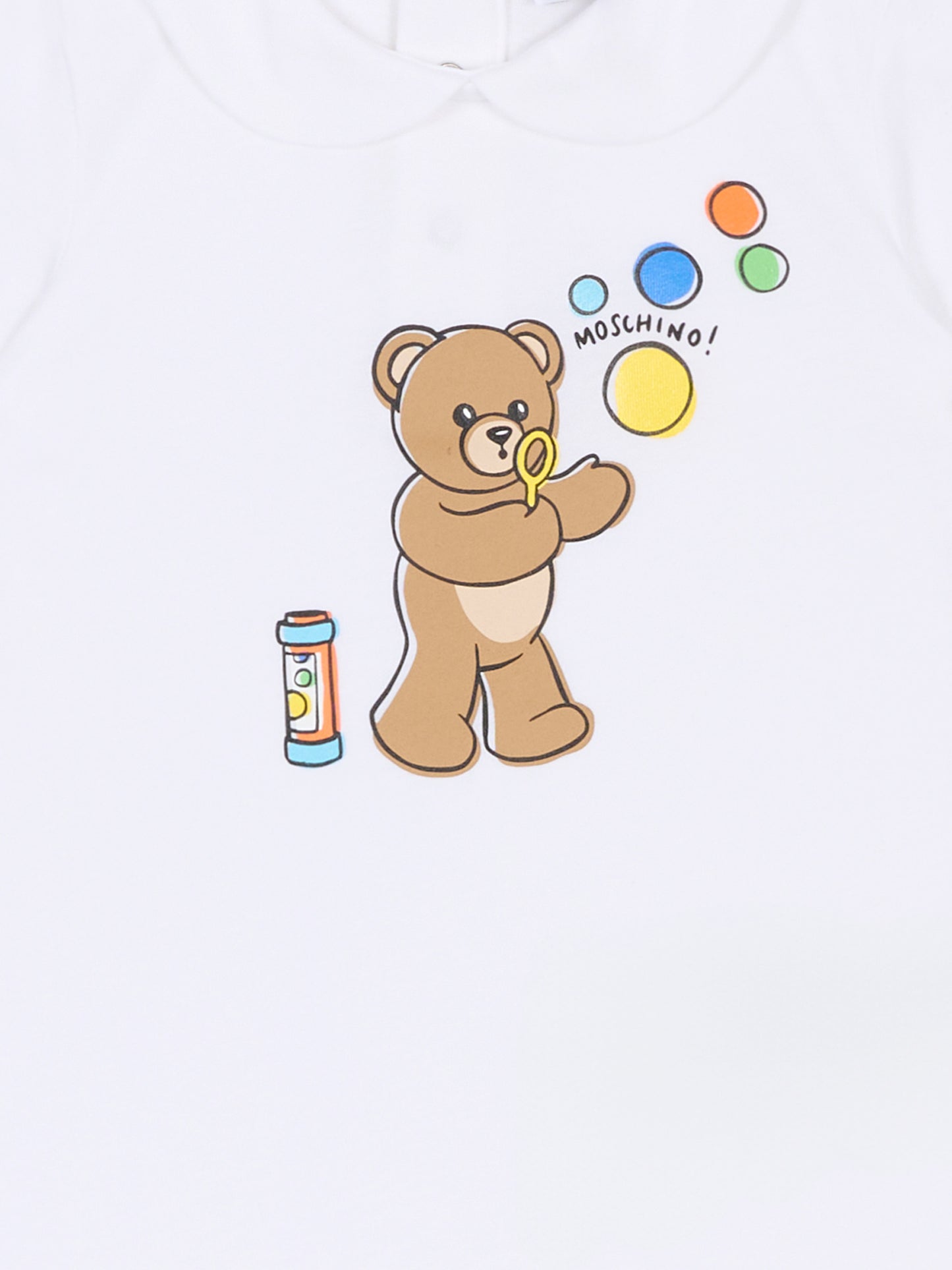 Pagliaccetto bianco per neonati con Teddy Bear e bolle di sapone,Moschino Kids,MUT04M LAA03 10101