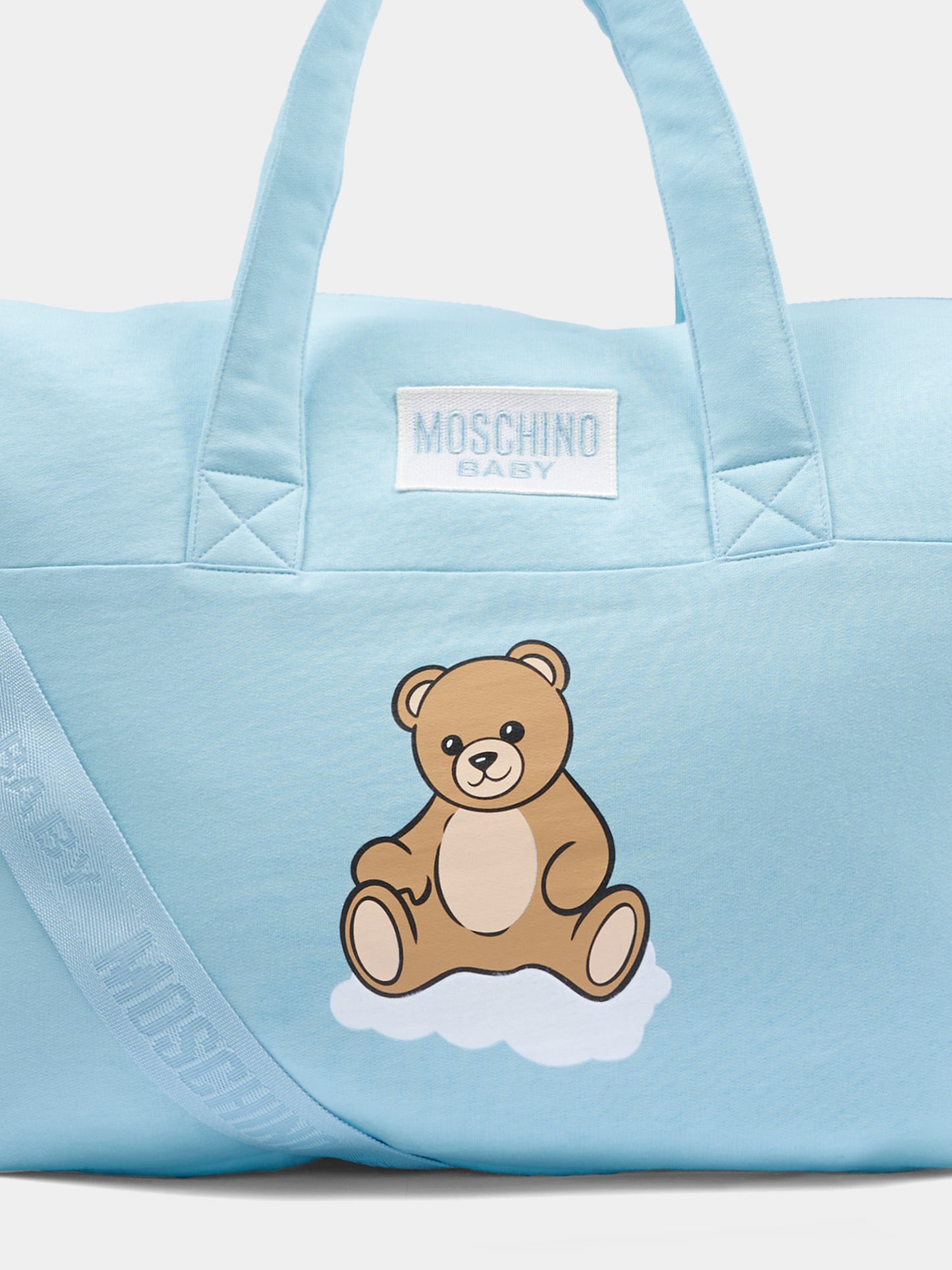 Borsa mamma celeste per neonato con Teddy Bear e nuvola,Moschino Kids,MUX05T LCA19 40304