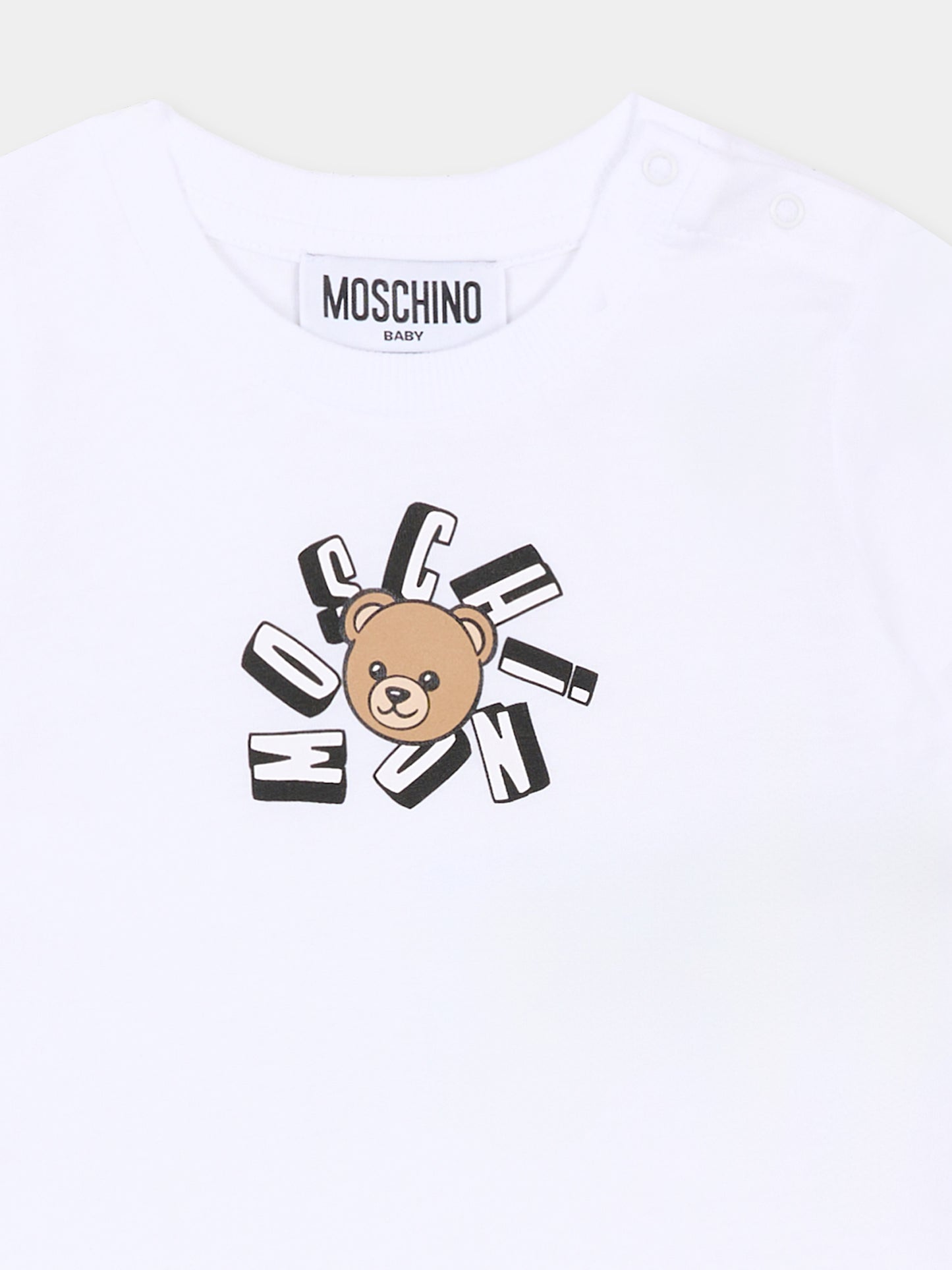 T-shirt bianca per neonati con Teddy Bear,Moschino Kids,MXM047 LAA02 10101