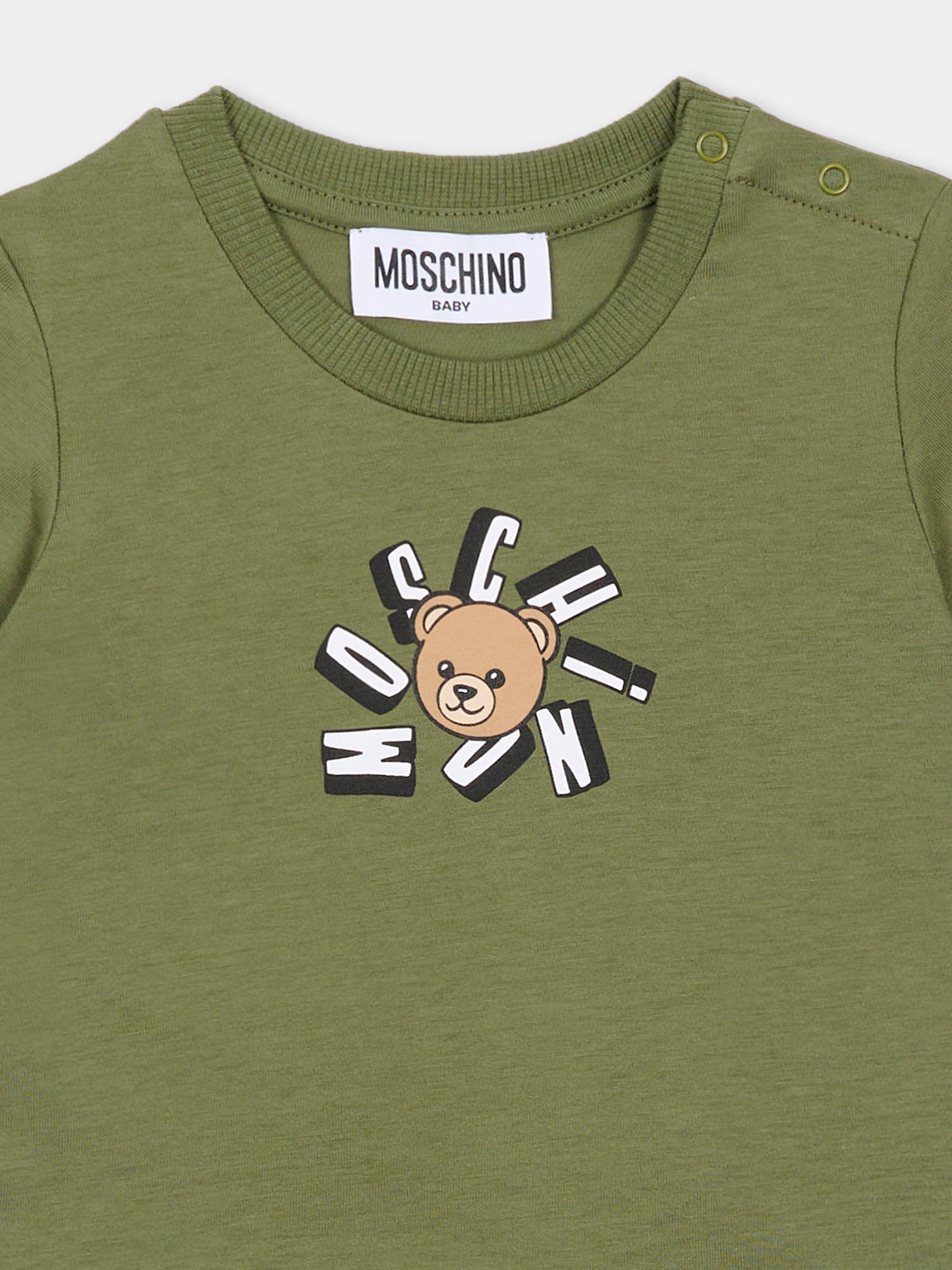 T-shirt verde per neonato con Teddy Bear,Moschino Kids,MXM047 LAA02 30037