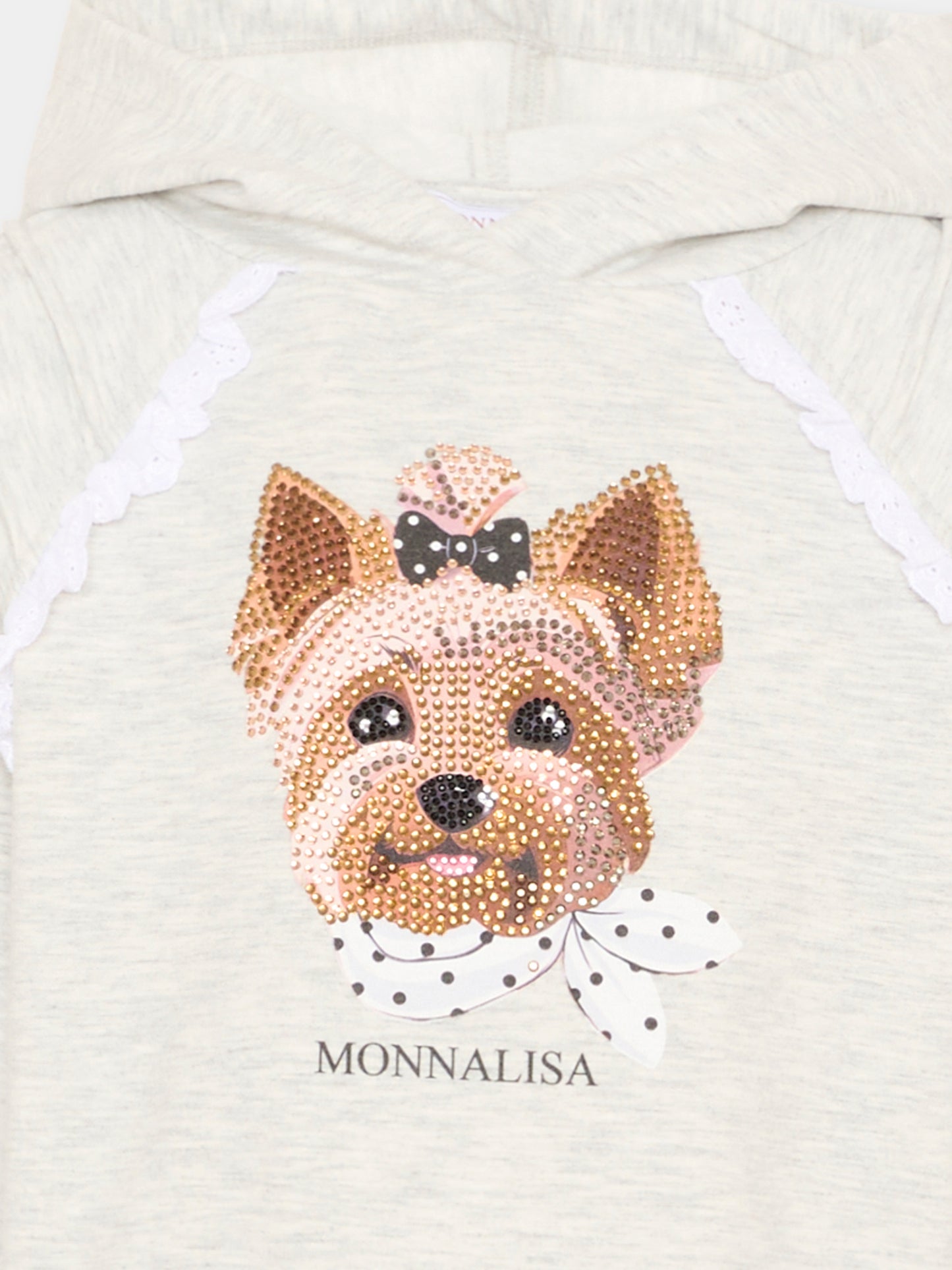 Felpa grigia per bambina con cane strass,Monnalisa,19G612 - 7031 - 0032