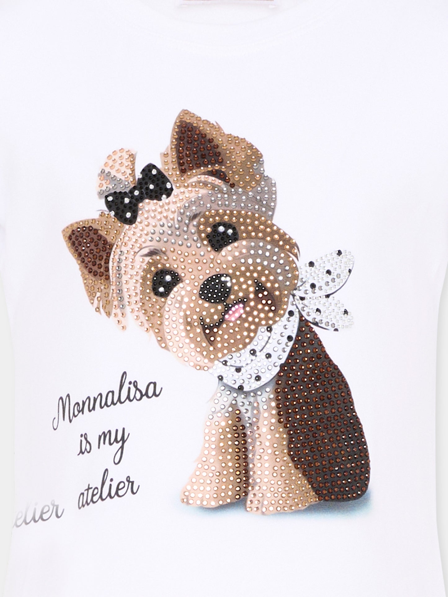 T-Shirt bianca per bambina con strass,Monnalisa,19G613 - 7032 - 0099