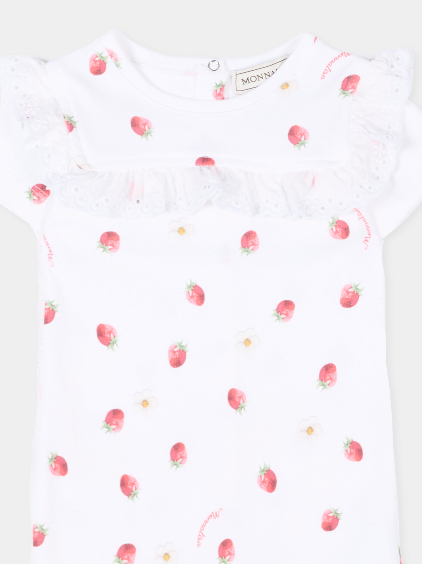 Pagliaccetto bianco per neonata con fragole,Monnalisa,35G517 - 7082 - 9944