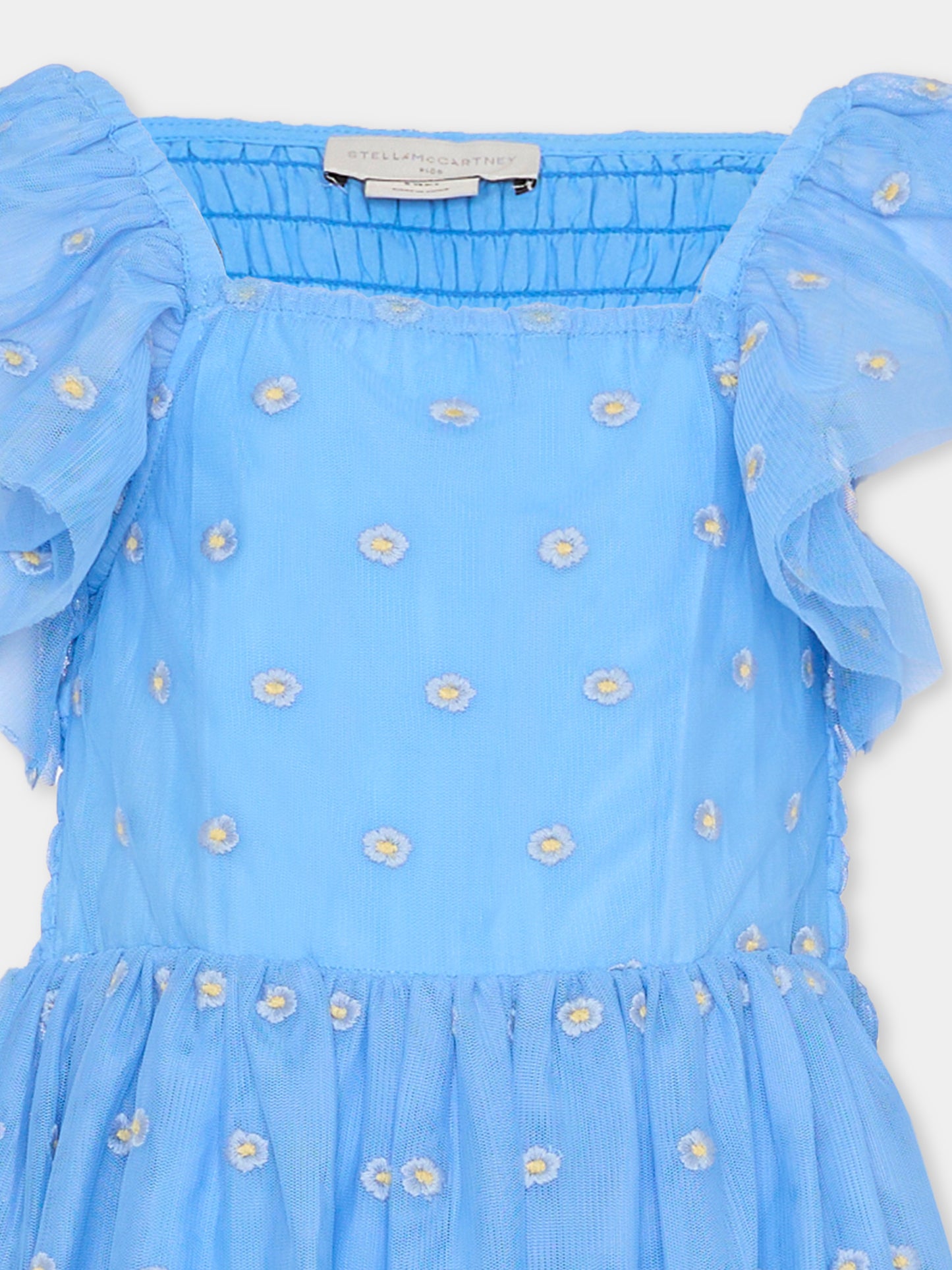 Vestito azzurro per bambina con fiori ricamati,Stella Mccartney Kids,TY1A52-Z3653 636EM