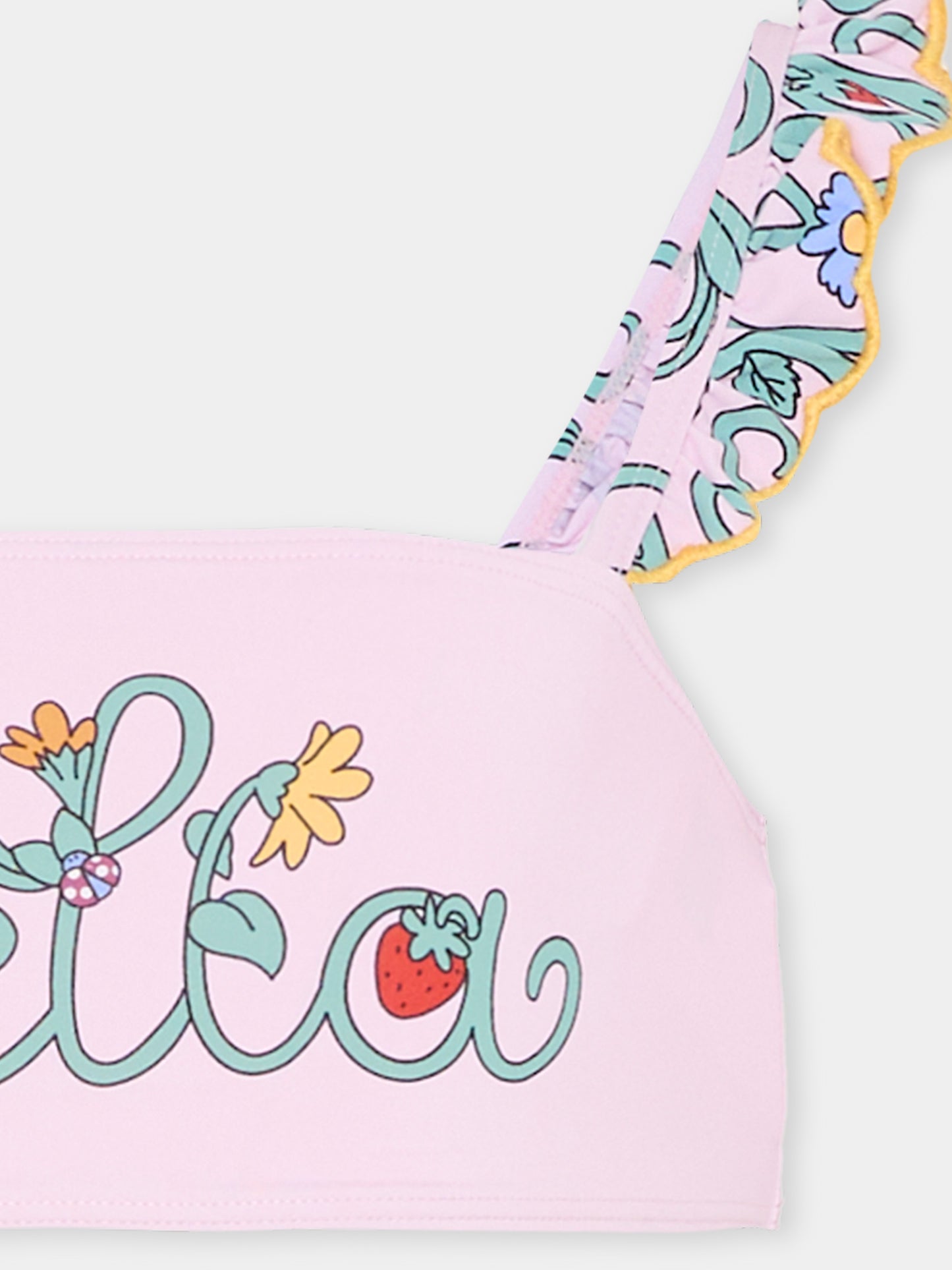 Bikini rosa per bambina con logo e fiori,Stella Mccartney Kids,TYCA55-Z3511 51RMC