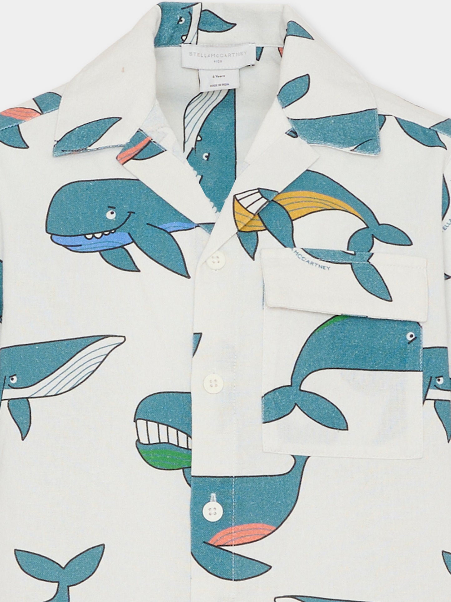 Camicia avorio per bambino con stampa balene,Stella Mccartney Kids,TY5P71-Z3553 101MC
