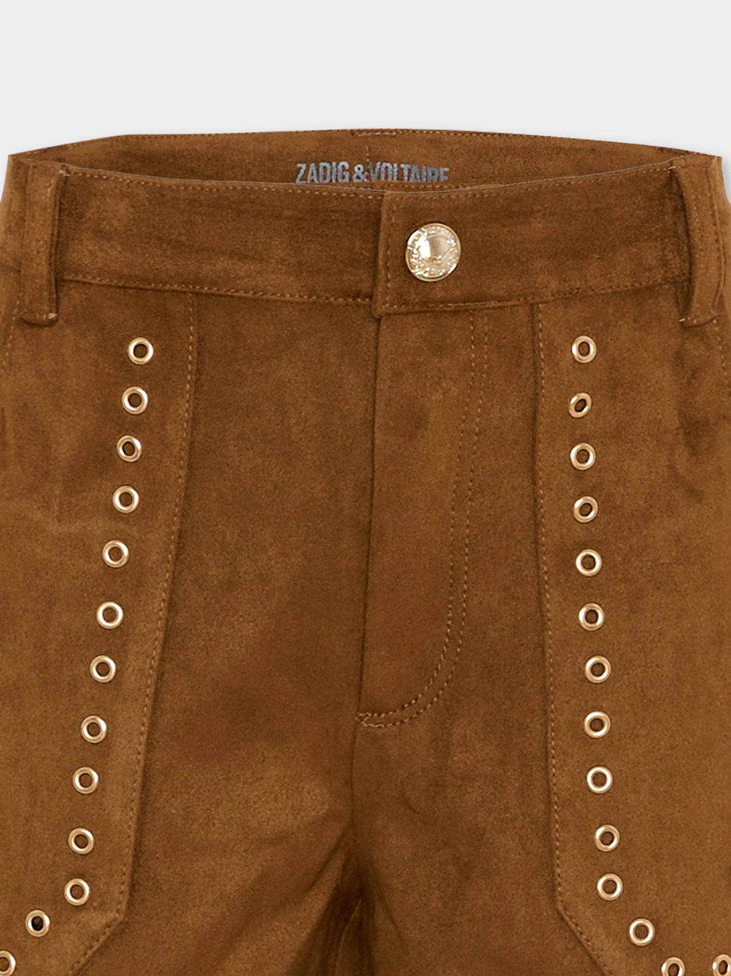 Shorts marroni per bambina in suede,Zadig & Voltaire Kids,X60562 367