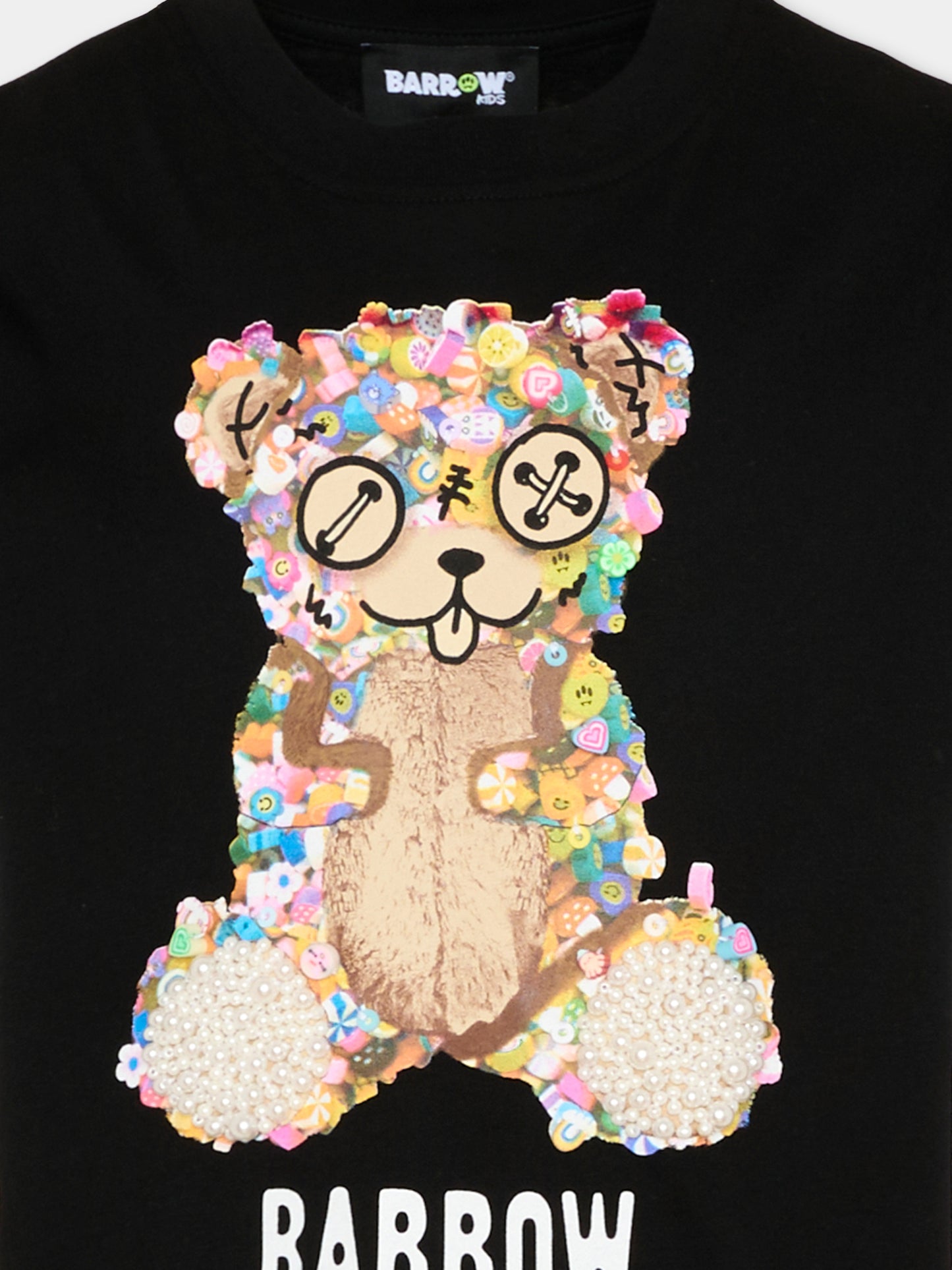 T-Shirt nera per bambina con orsetto,Barrow,S6BKJGTH177 110