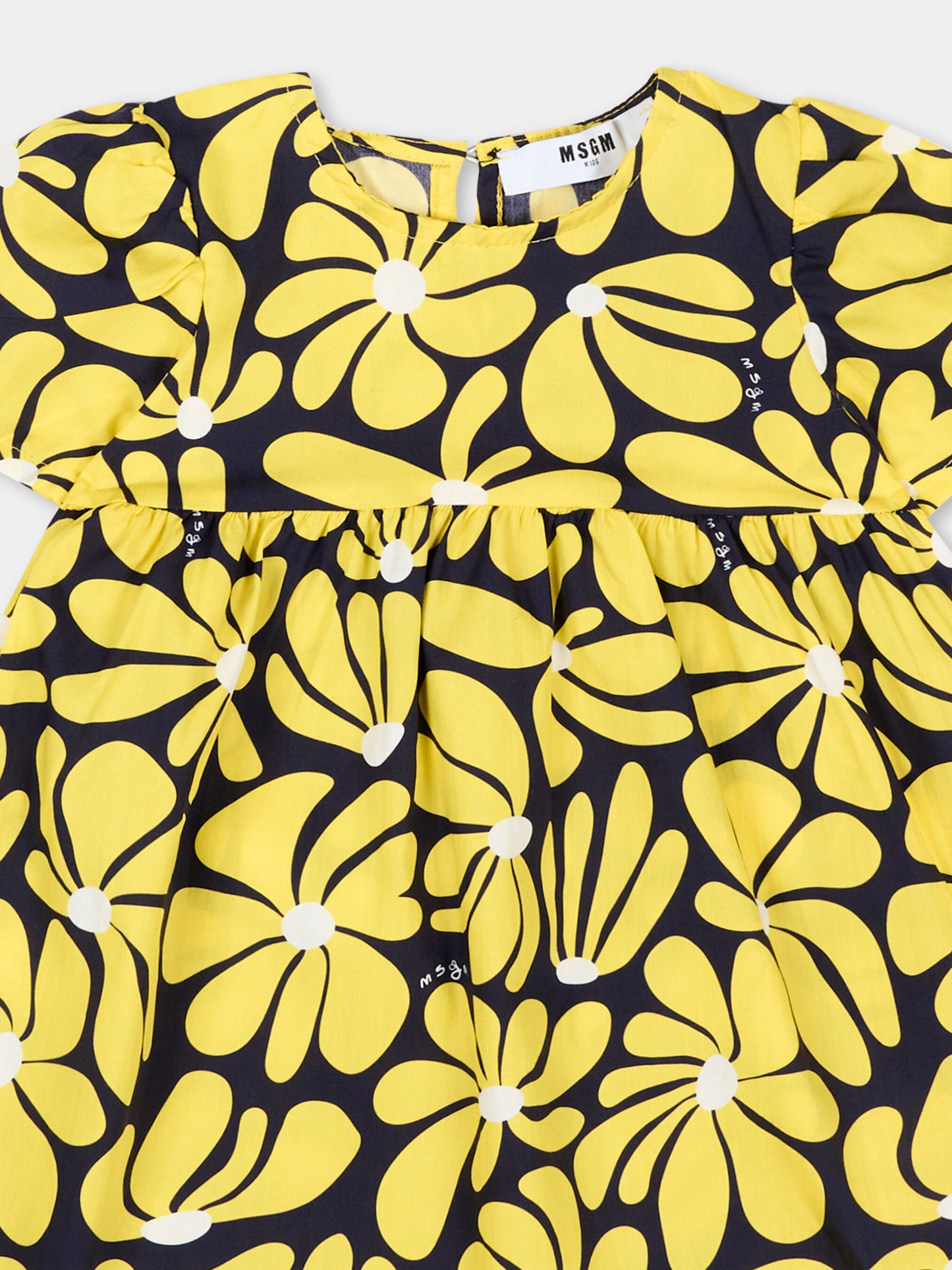 Vestito giallo per neonata con stampa floreale,Msgm Kids,S6MSNGDR276 MS009