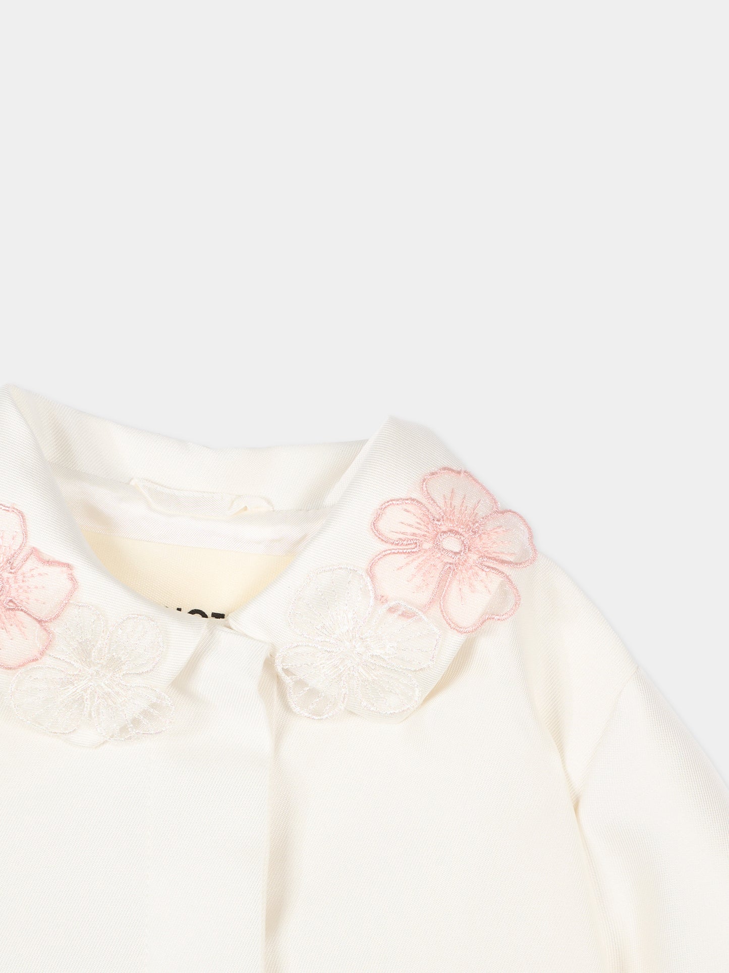 Ivory jacket for baby girl with embroidery