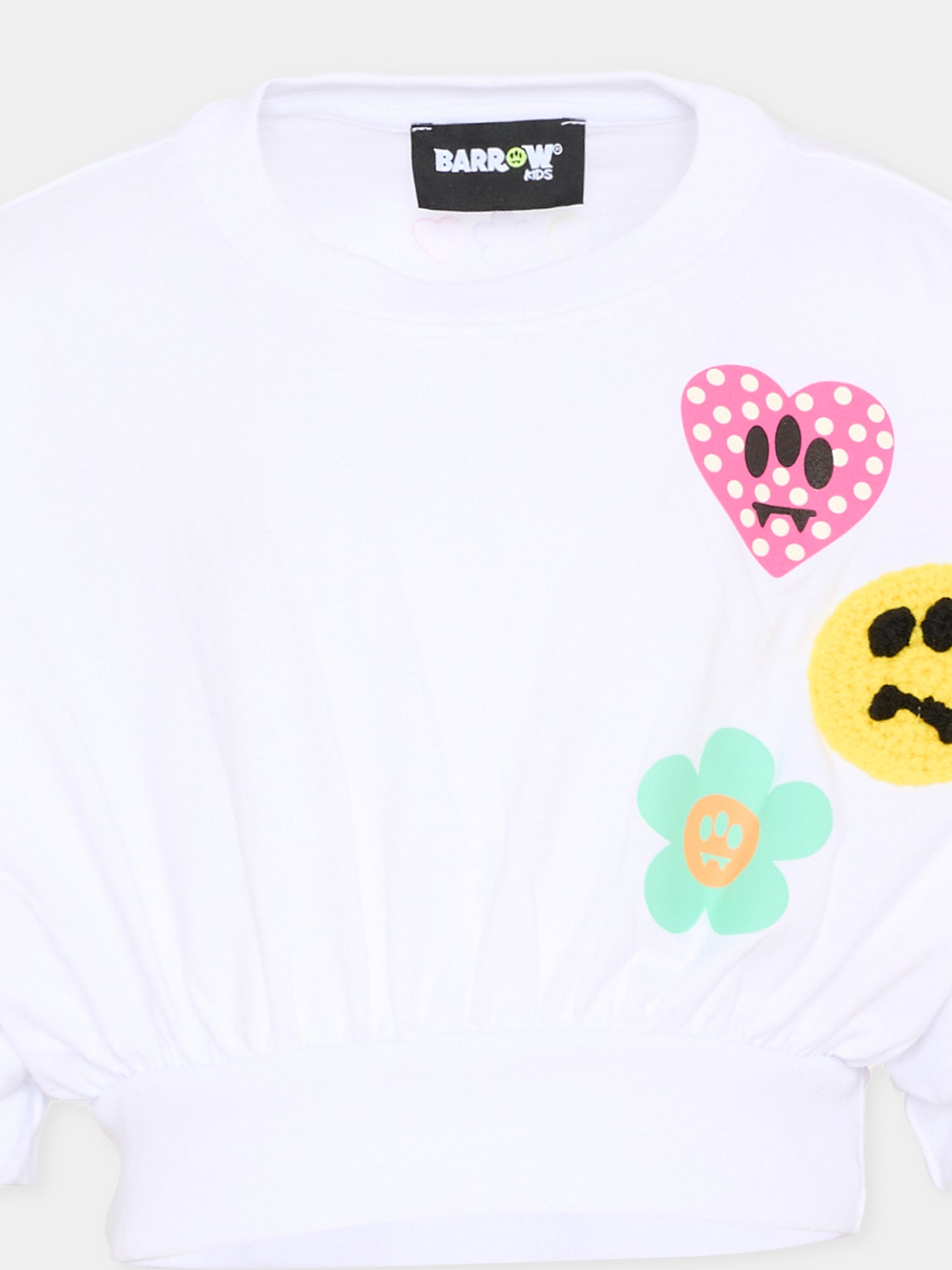T-Shirt bianca cropped per bambina con patch,Barrow,S6BKJGTH133 002