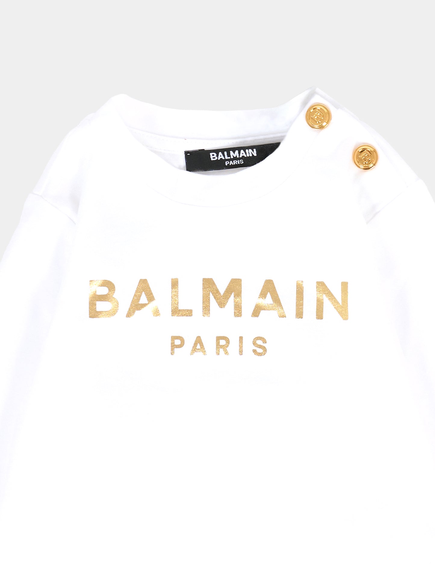 T-shirt bianca per neonati con logo dorato,Balmain Kids,6R8520 Z0738 100OR