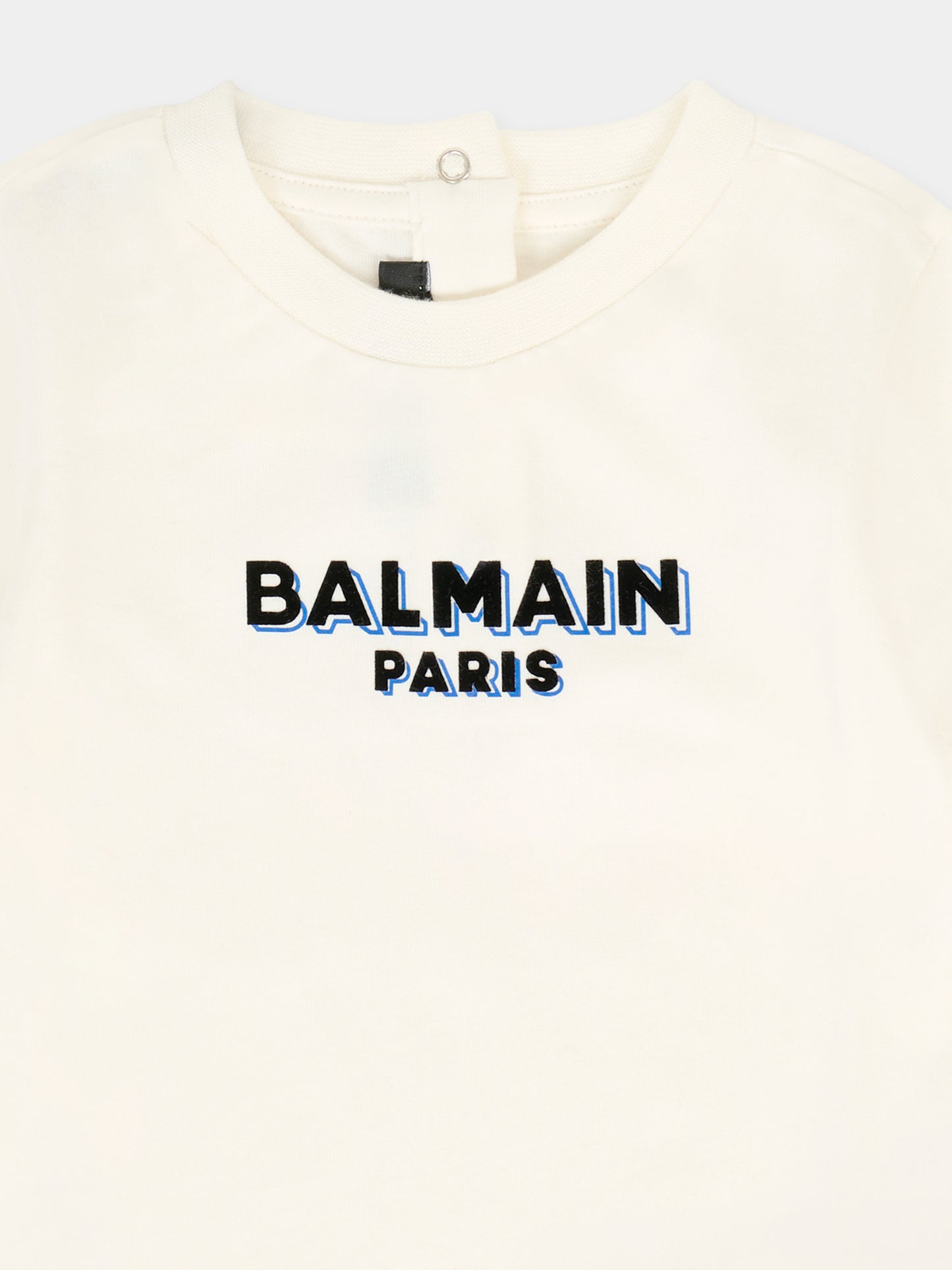 T-shirt avorio per neonato con logo nero,Balmain Kids,BT8501 Z0057 102