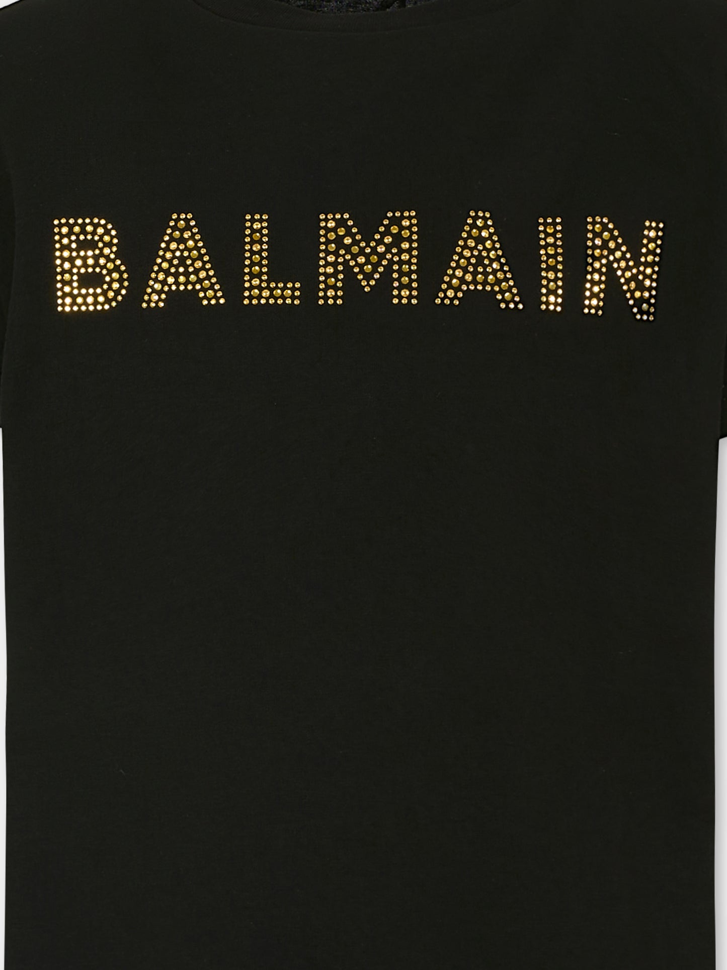 T-shirt nera per bambina con logo e strass,Balmain Kids,BT8A21 J0177 930OR