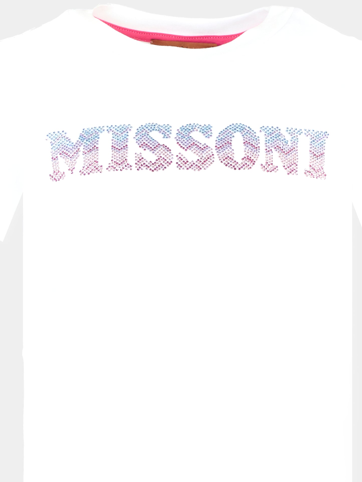 T-shirt bianca per bambina con logo celeste e rosa,Missoni,MT8A41 J0177 100MC