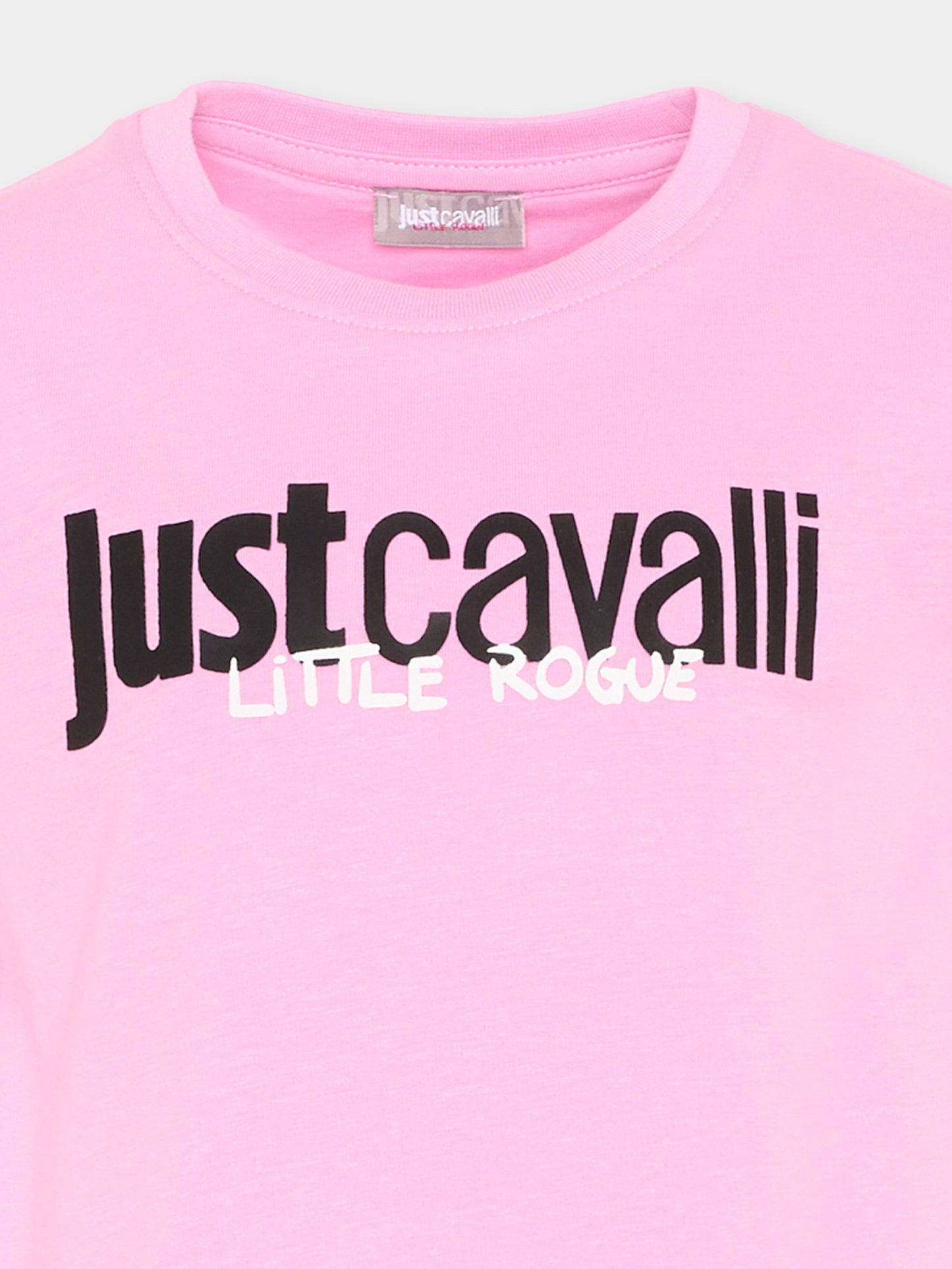 T-shirt rosa per bambina con logo,Just Cavalli Kids,JIP26029TS PINK BEGONIA