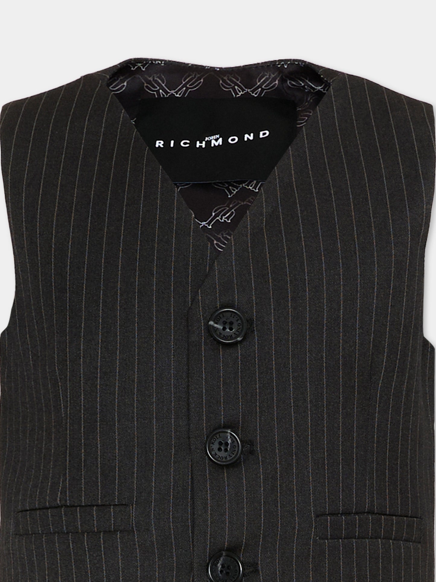 Panciotto nero gessato per bambino,Richmond,RBP26079GT GREY DARK PINSTRIPE