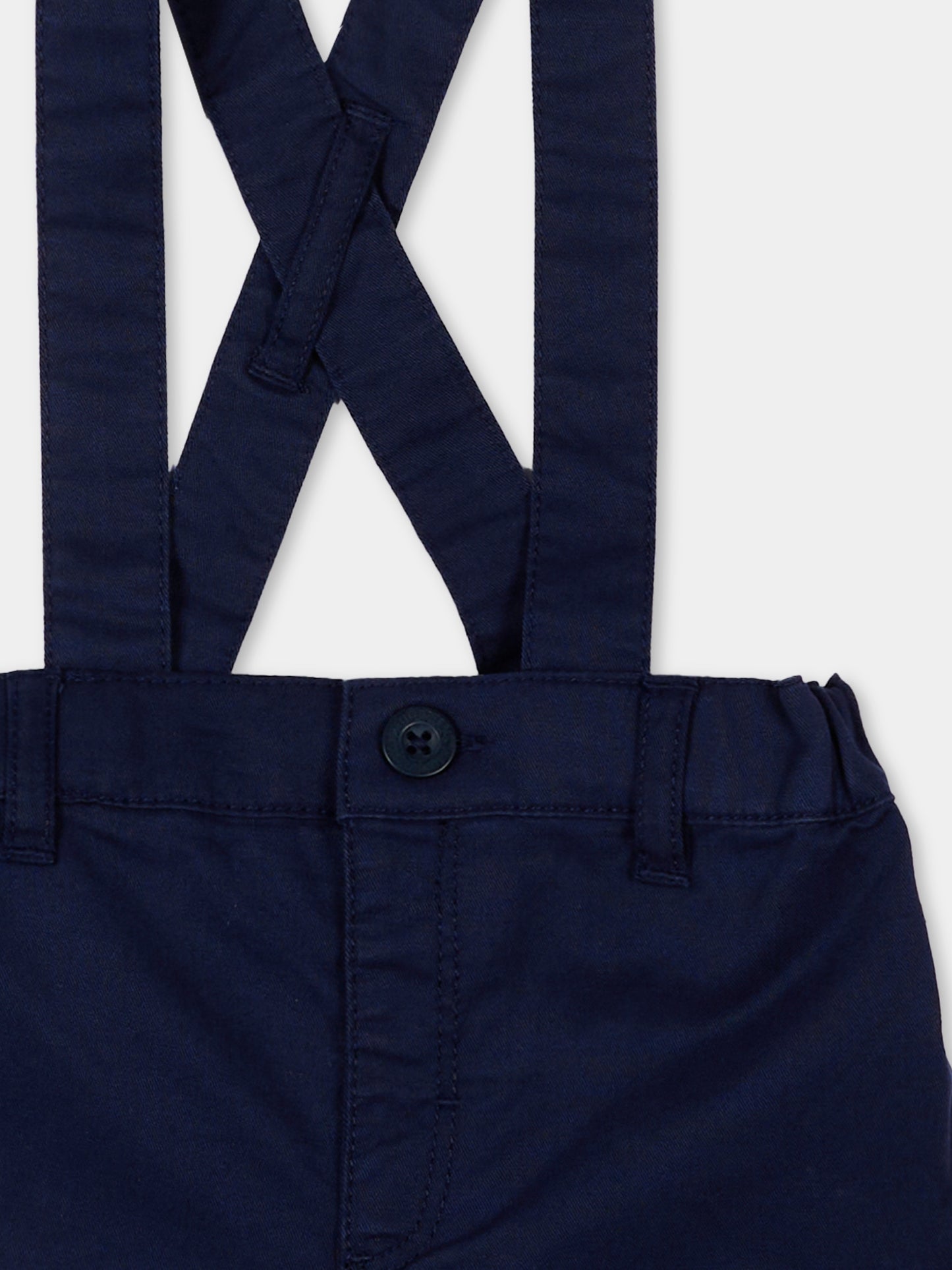 Shorts blu per neonato con bretelle,Petit Bateau,A0FQM SOIR 01