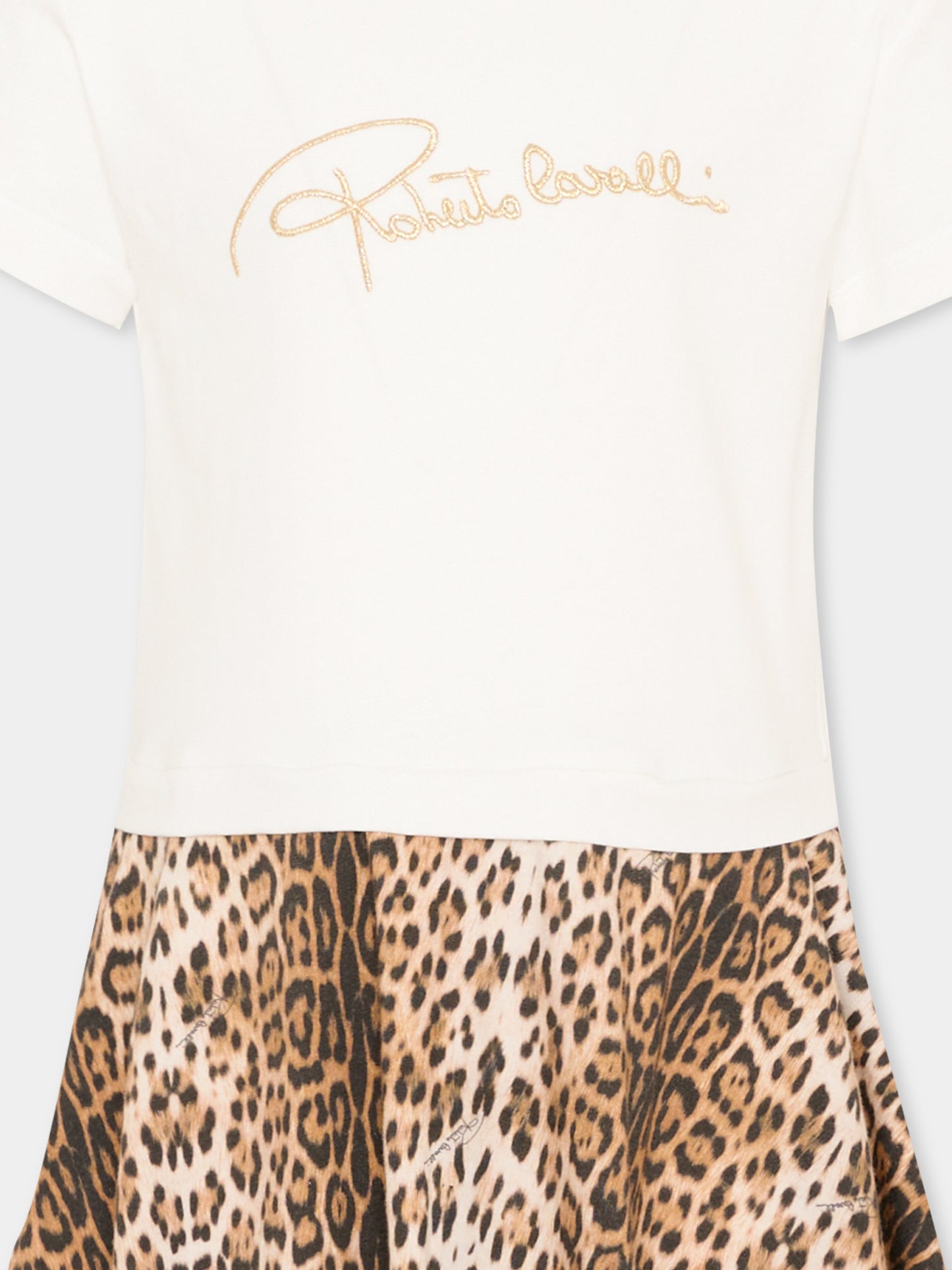 Vestito bianco per bambina animalier,Roberto Cavalli Kids,CGP26079VE WHITE