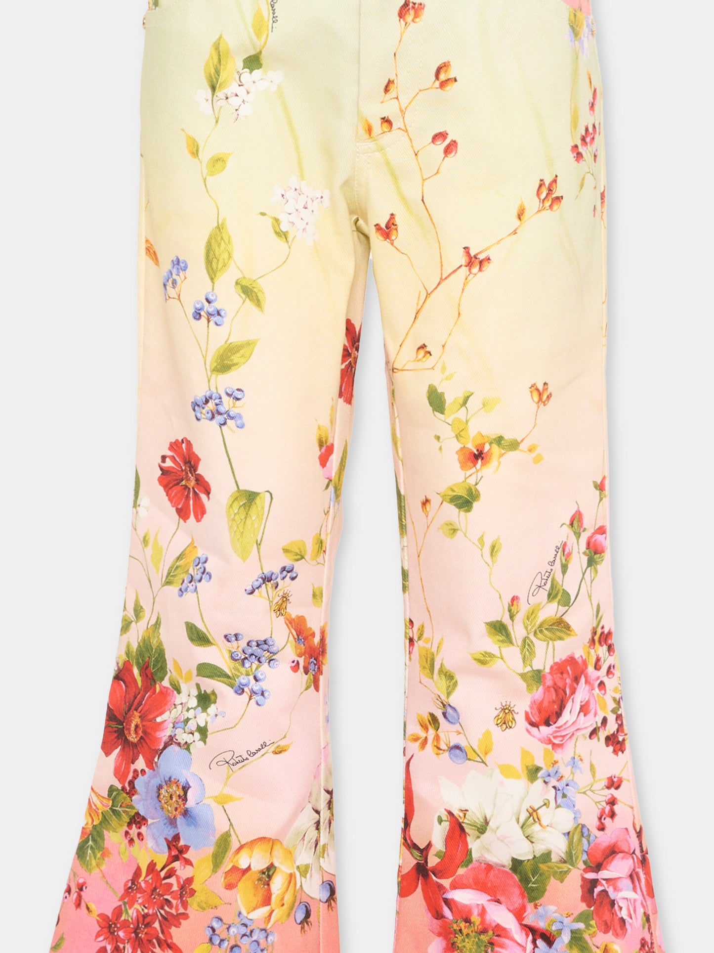 Pantaloni multicolor per bambina con tsmpa floreale,Roberto Cavalli Kids,CGP26117PA MIAMI FLOWERS