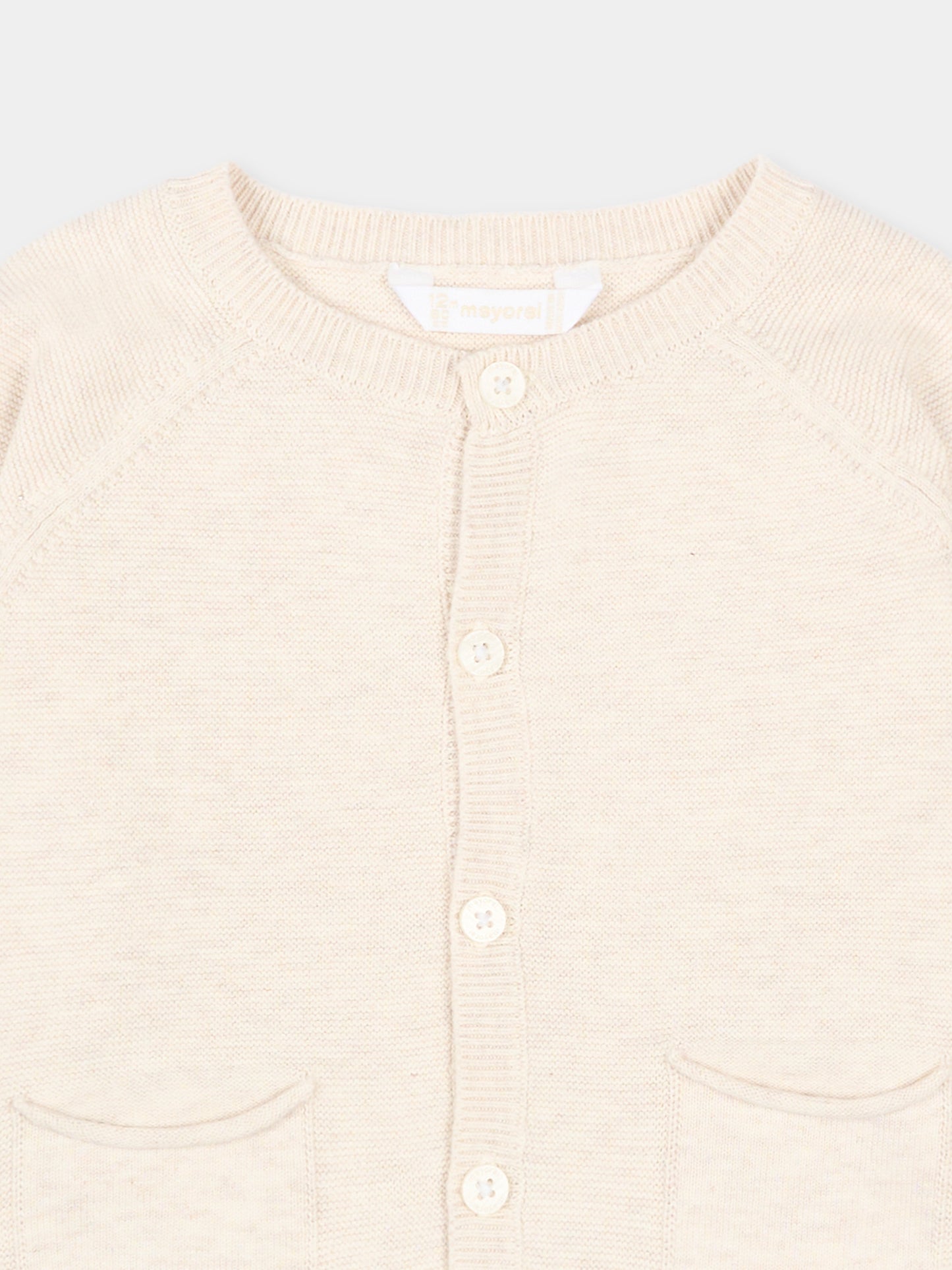 Cardigan beige per neonato con tasche,Mayoral,1311 080