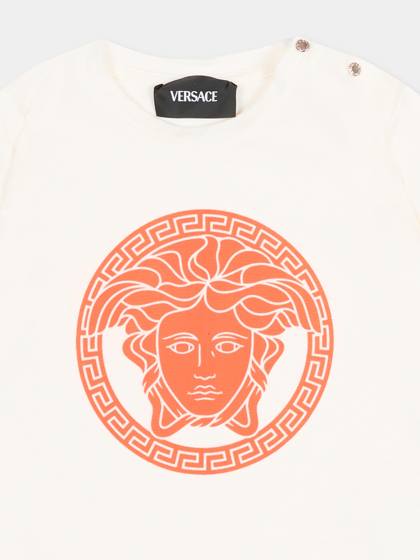 T-shirt avorio per neonati con Medusa arancione fluo,Versace,1018570 1A16957 2W830